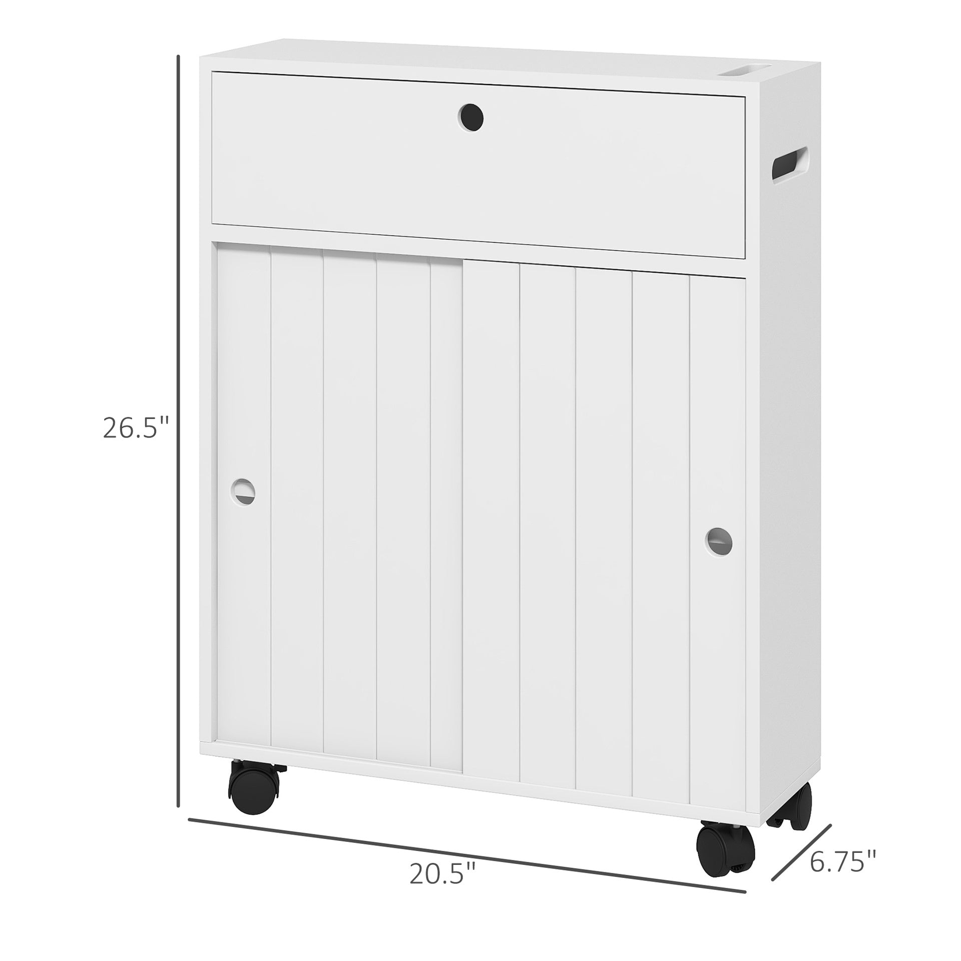 kleankin Toilet Paper Cabinet, Slim Bathroom Cabinet with 4 Rolling Wheels, Small Bathroom Storage Cabinet with Paper Holes, Sliding Doors and Adjustable Shelf for Small Space, White