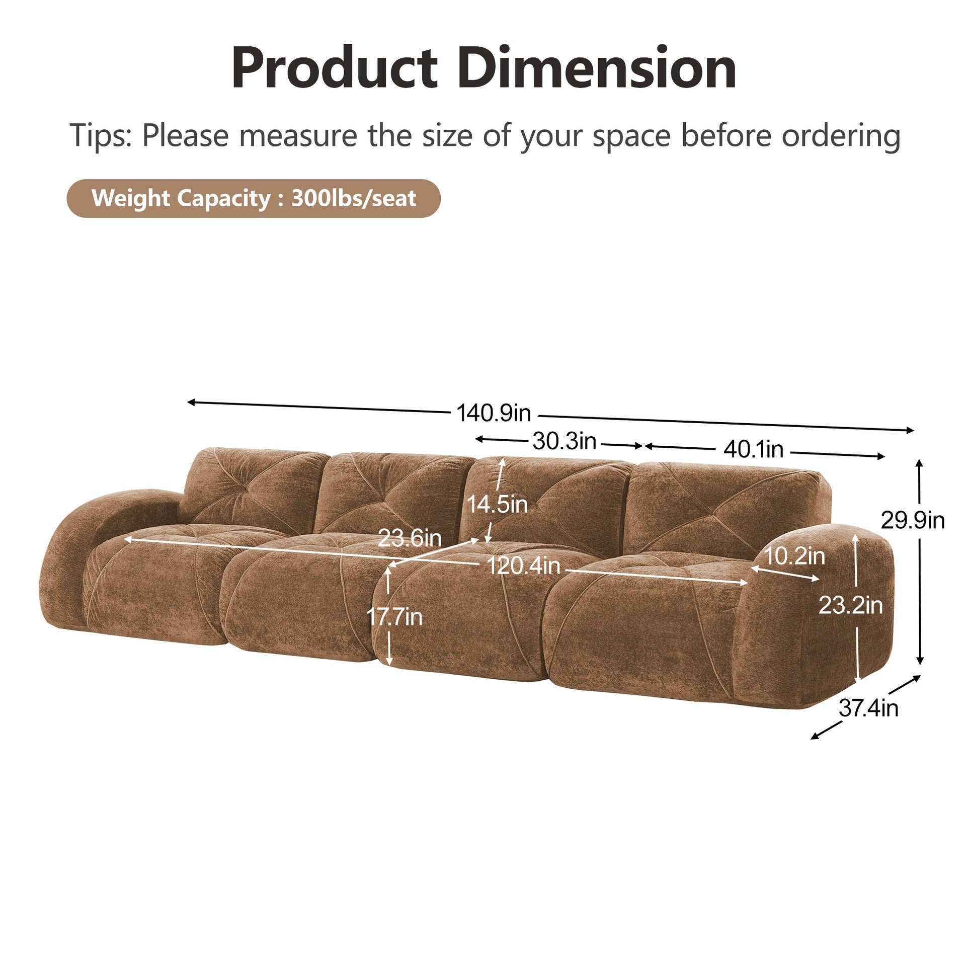 140''Soft Velvet  Fabric,Boneless Sofa With Tufted,32D High Density Sponge,Ergonomic Design Bottom,No Assembly Required,Bottom Anti-Slip Design,For Living Rooms,Home Theater,Camel