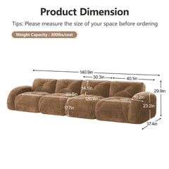 140''Soft Velvet  Fabric,Boneless Sofa With Tufted,32D High Density Sponge,Ergonomic Design Bottom,No Assembly Required,Bottom Anti-Slip Design,For Living Rooms,Home Theater,Camel