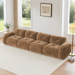 140''Soft Velvet  Fabric,Boneless Sofa With Tufted,32D High Density Sponge,Ergonomic Design Bottom,No Assembly Required,Bottom Anti-Slip Design,For Living Rooms,Home Theater,Camel