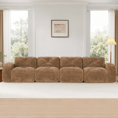 140''Soft Velvet  Fabric,Boneless Sofa With Tufted,32D High Density Sponge,Ergonomic Design Bottom,No Assembly Required,Bottom Anti-Slip Design,For Living Rooms,Home Theater,Camel