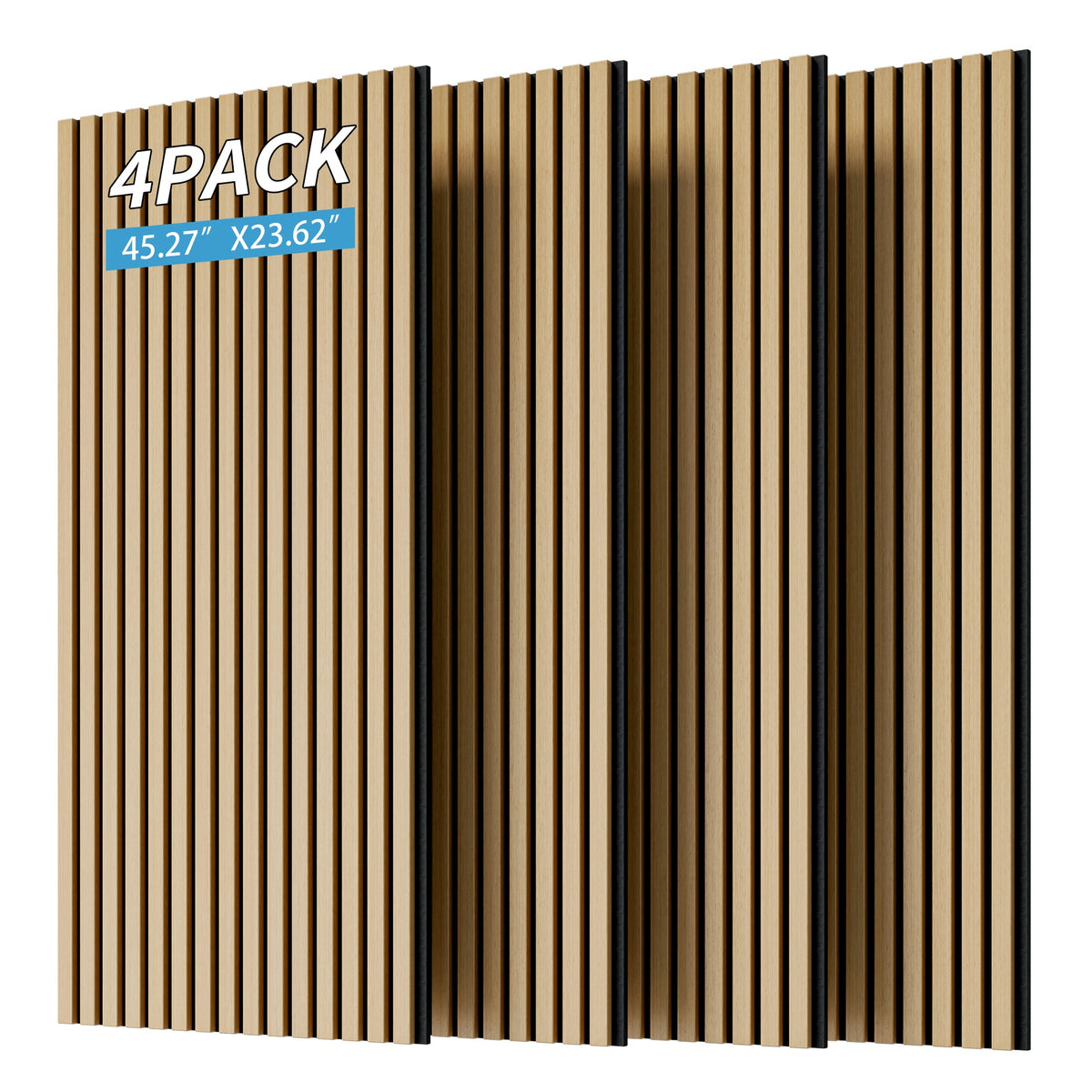 Wood Panels for Wall Slat Wall Panels, 4PC Wood Slat Acoustic Panels for Wall and Ceiling - 3D Fluted Sound Absorbing Panel with Three Sides Fully Wrapped on  Wood Finish -45.27''X23.62''(White Oak)