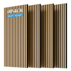 Wood Panels for Wall Slat Wall Panels, 4PC Wood Slat Acoustic Panels for Wall and Ceiling - 3D Fluted Sound Absorbing Panel with Three Sides Fully Wrapped on  Wood Finish -45.27''X23.62''(White Oak)
