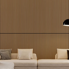 Wood Panels for Wall Slat Wall Panels, 4PC Wood Slat Acoustic Panels for Wall and Ceiling - 3D Fluted Sound Absorbing Panel with Three Sides Fully Wrapped on  Wood Finish -45.27''X23.62''(White Oak)