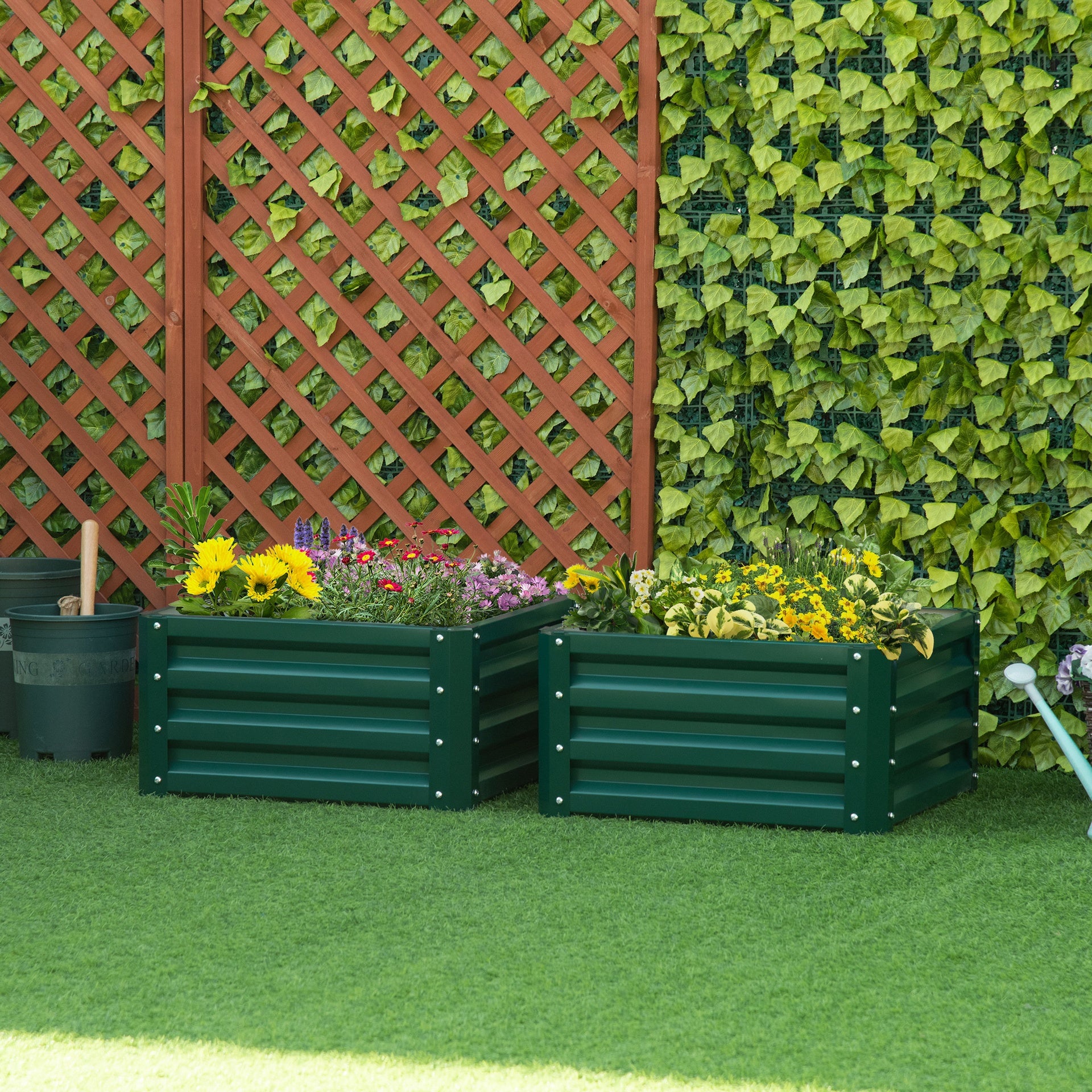 Outsunny Galvanized Raised Garden Bed, Set of 2 Metal Planter Box with Open Bottom, All-Weather Steel Frame, Rust-Resistant, Easy-to-assemble, for Growing Vegetables, Flowers, Green