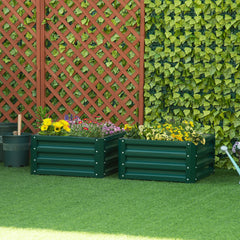Outsunny Galvanized Raised Garden Bed, Set of 2 Metal Planter Box with Open Bottom, All-Weather Steel Frame, Rust-Resistant, Easy-to-assemble, for Growing Vegetables, Flowers, Green