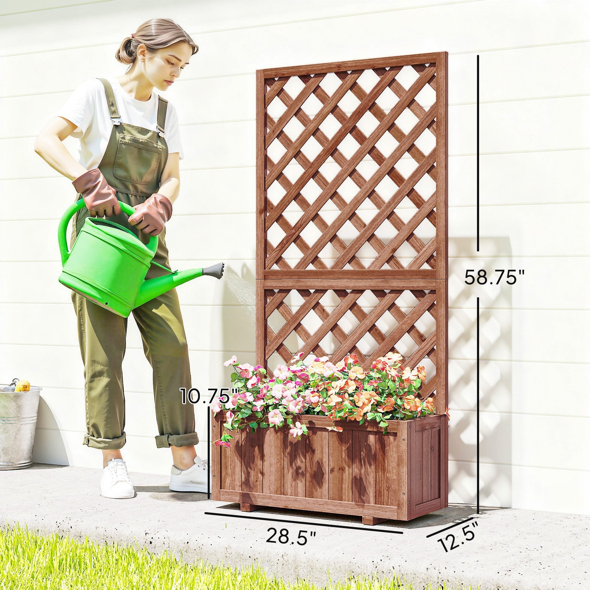 Outsunny Wooden Raised Garden Bed, Raised Planter Box, Planter with Trellis for Climbing Plants Flowers, Orange
