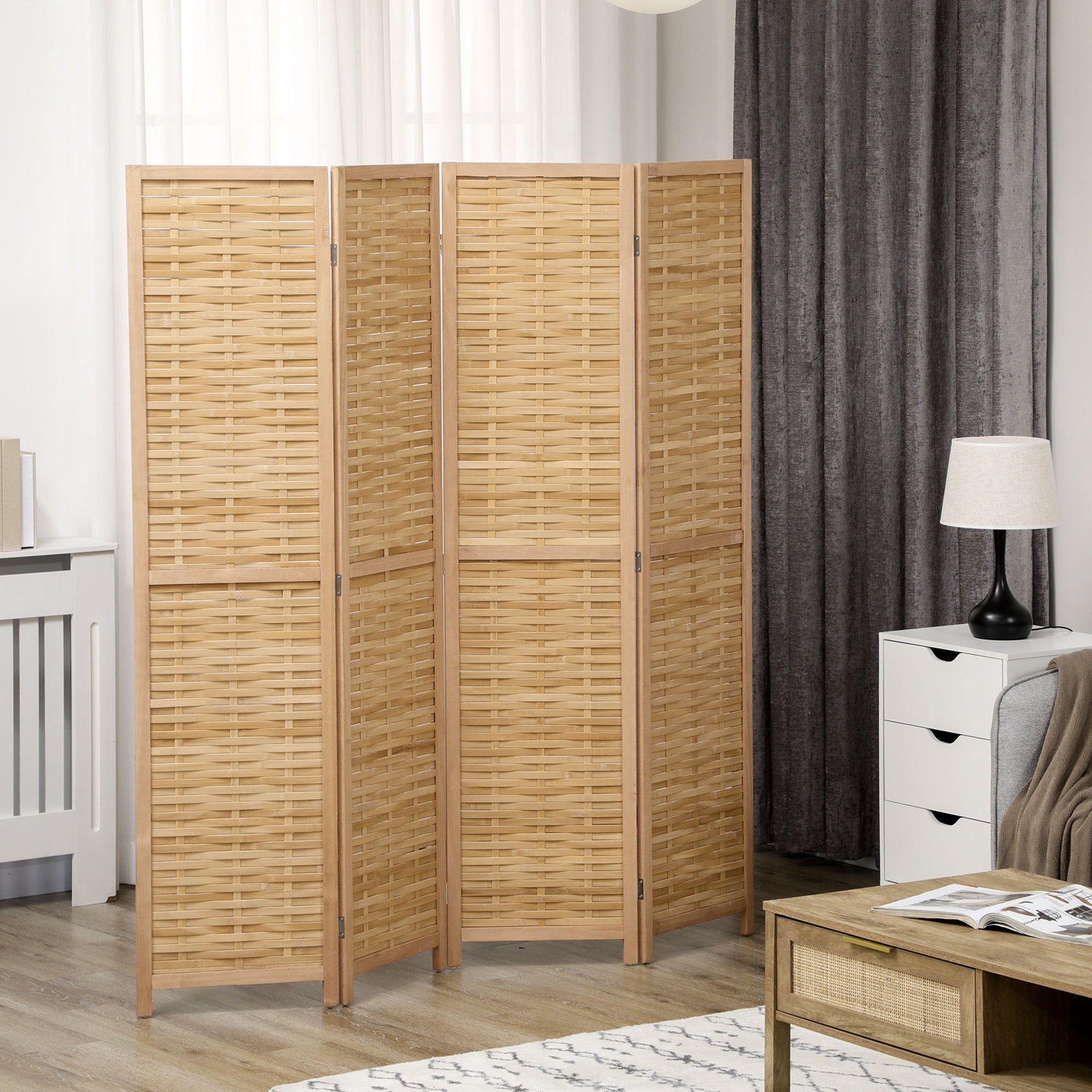 HOMCOM Hand Woven Room Divider, 4 Panel Bamboo Folding Privacy Screen for Home Office, 47.25"x67"x0.75", Natural