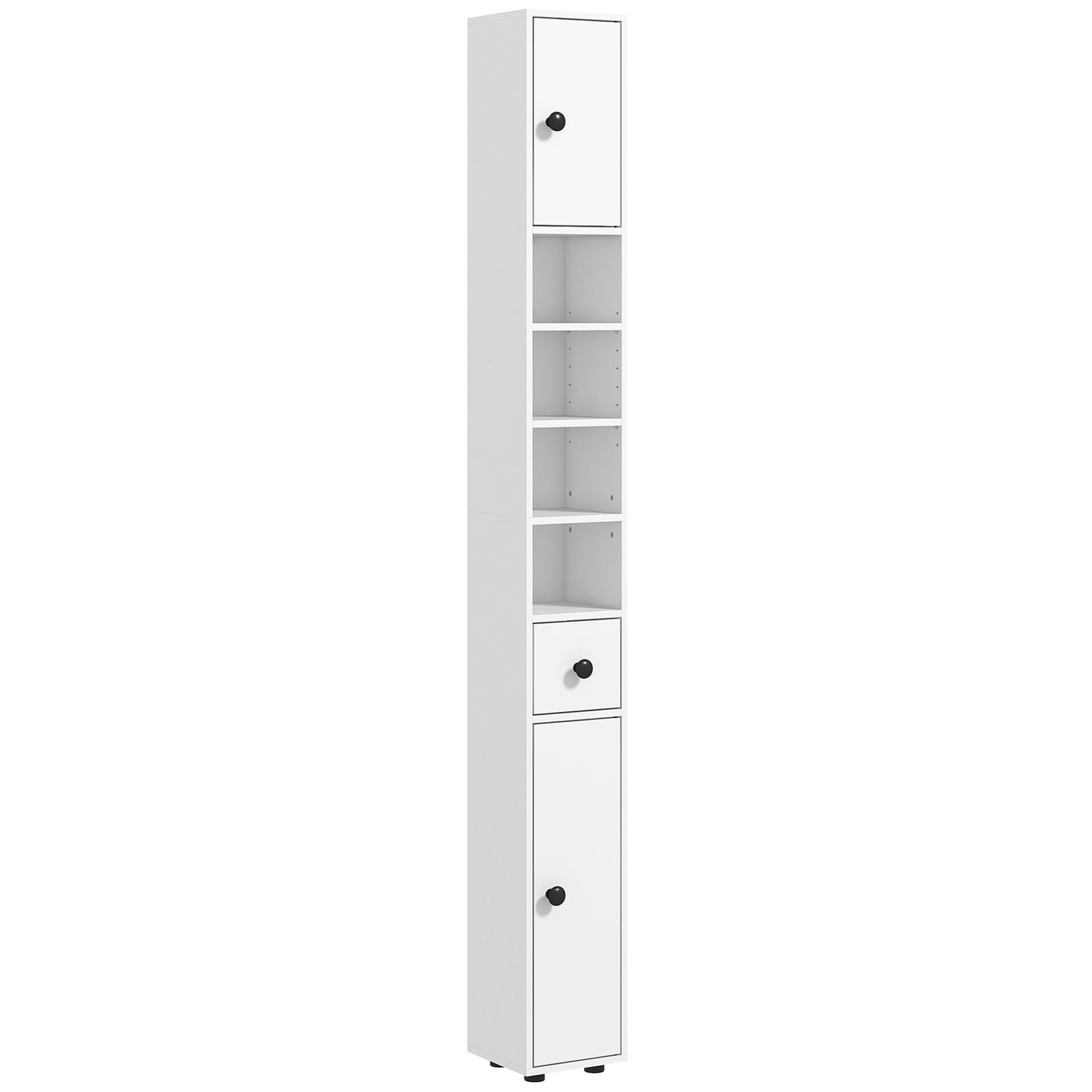 kleankin 71" Small Bathroom Storage Cabinet, Narrow Toilet Paper Cabinet with Open Shelves, 2 Cabinets, Adjustable Shelves, White