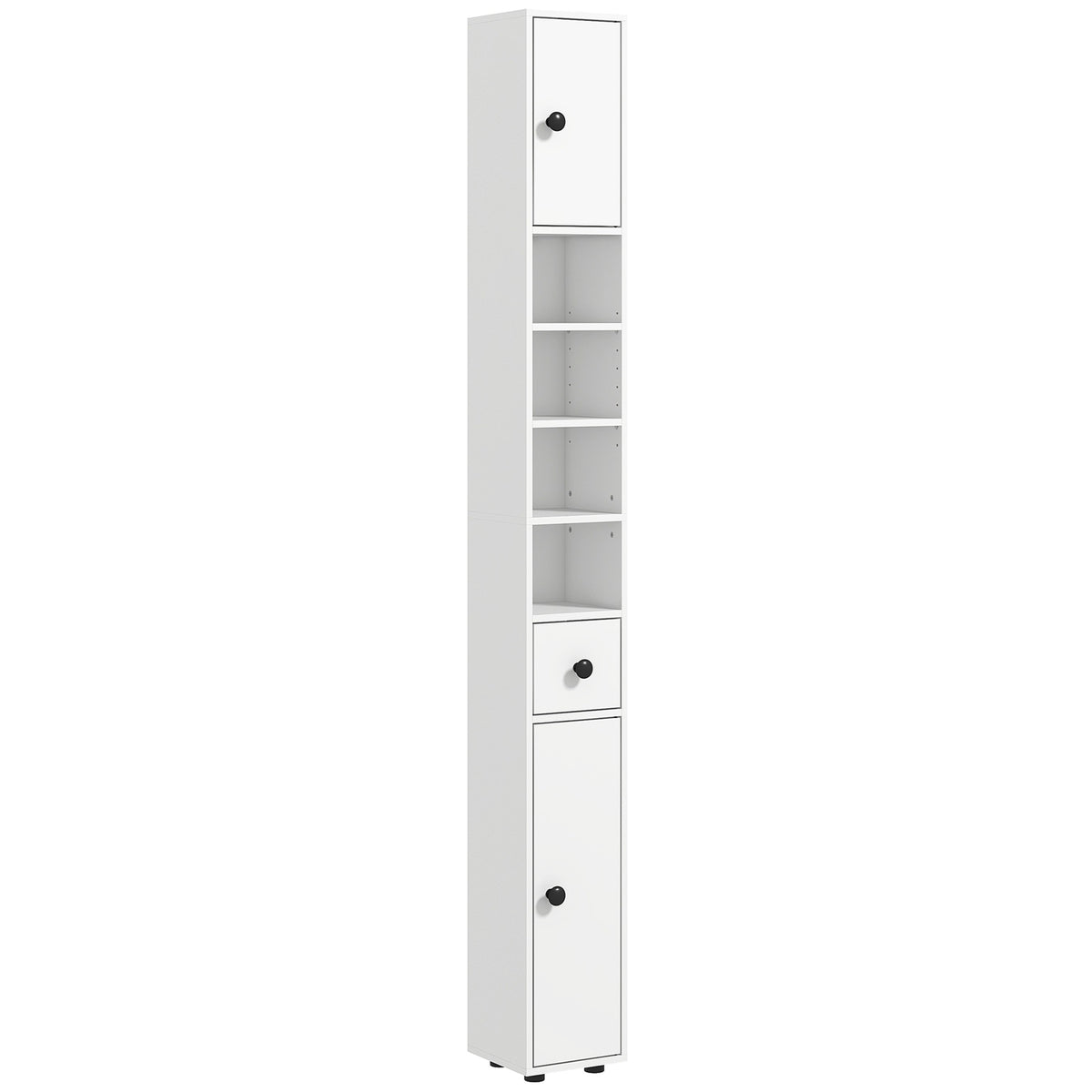 kleankin 71" Small Bathroom Storage Cabinet, Narrow Toilet Paper Cabinet with Open Shelves, 2 Cabinets, Adjustable Shelves, White