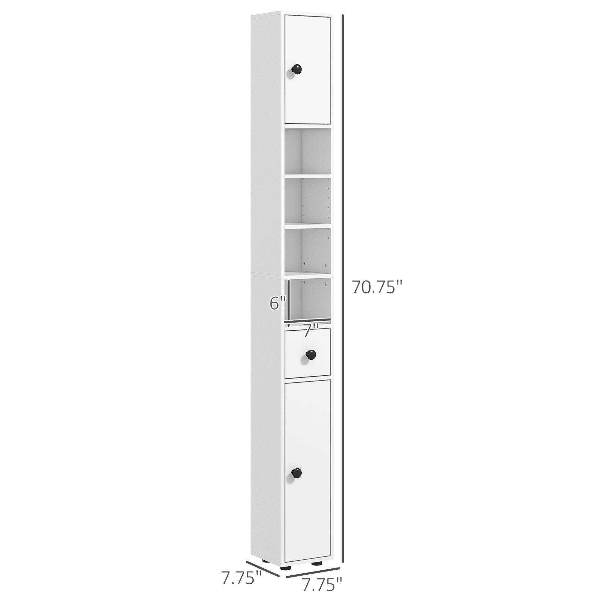 kleankin 71" Small Bathroom Storage Cabinet, Narrow Toilet Paper Cabinet with Open Shelves, 2 Cabinets, Adjustable Shelves, White