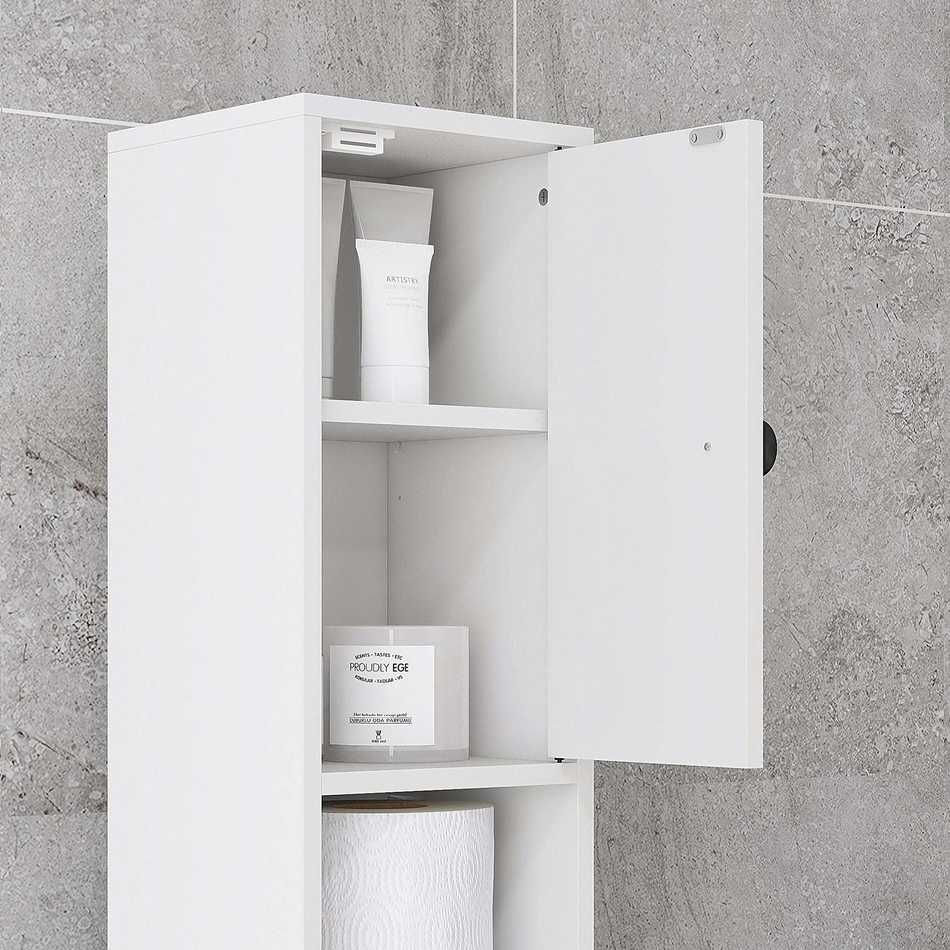 kleankin 71" Small Bathroom Storage Cabinet, Narrow Toilet Paper Cabinet with Open Shelves, 2 Cabinets, Adjustable Shelves, White