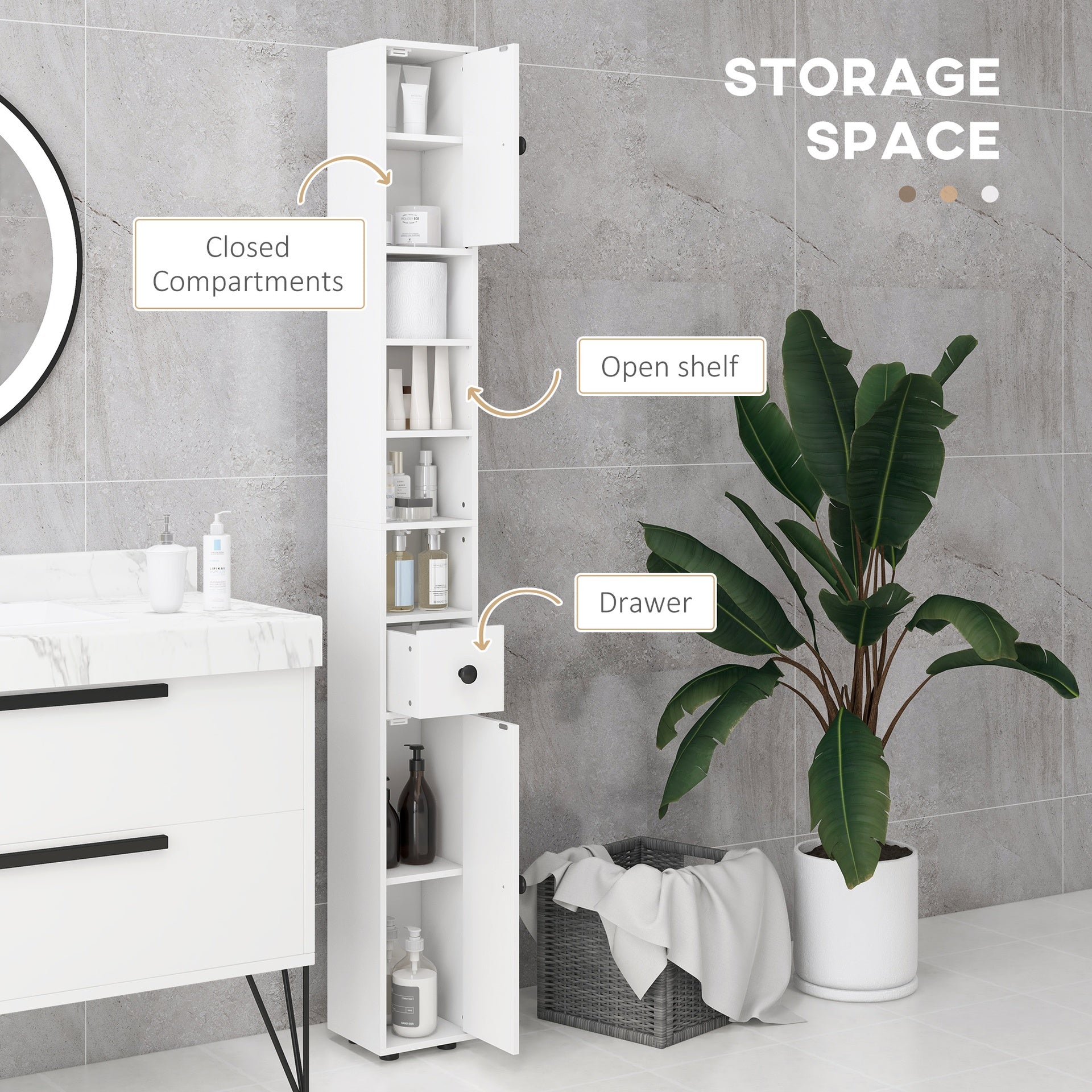 kleankin 71" Small Bathroom Storage Cabinet, Narrow Toilet Paper Cabinet with Open Shelves, 2 Cabinets, Adjustable Shelves, White