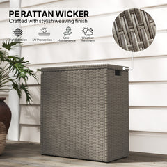 Outsunny 17-Gallon Small Deck Box, Wicker Outdoor Storage Box with Acacia Wood Top for Patio Cushions and Garden Tools, Teak