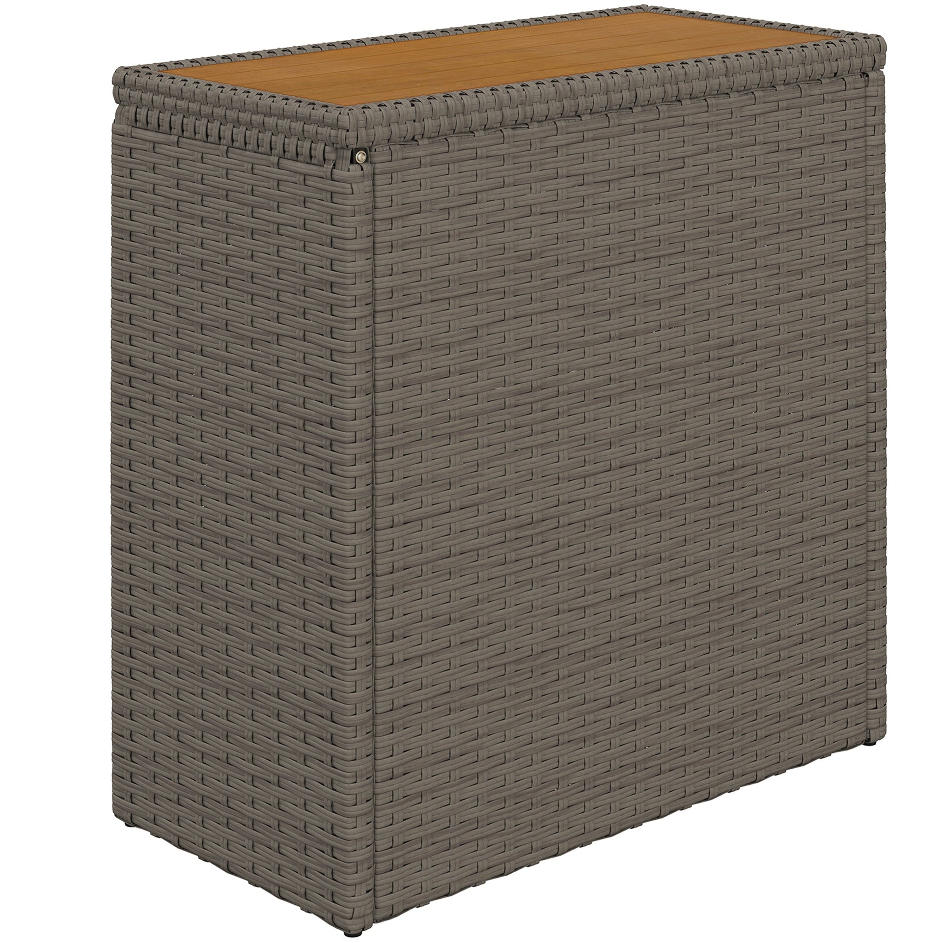Outsunny 17-Gallon Small Deck Box, Wicker Outdoor Storage Box with Acacia Wood Top for Patio Cushions and Garden Tools, Teak