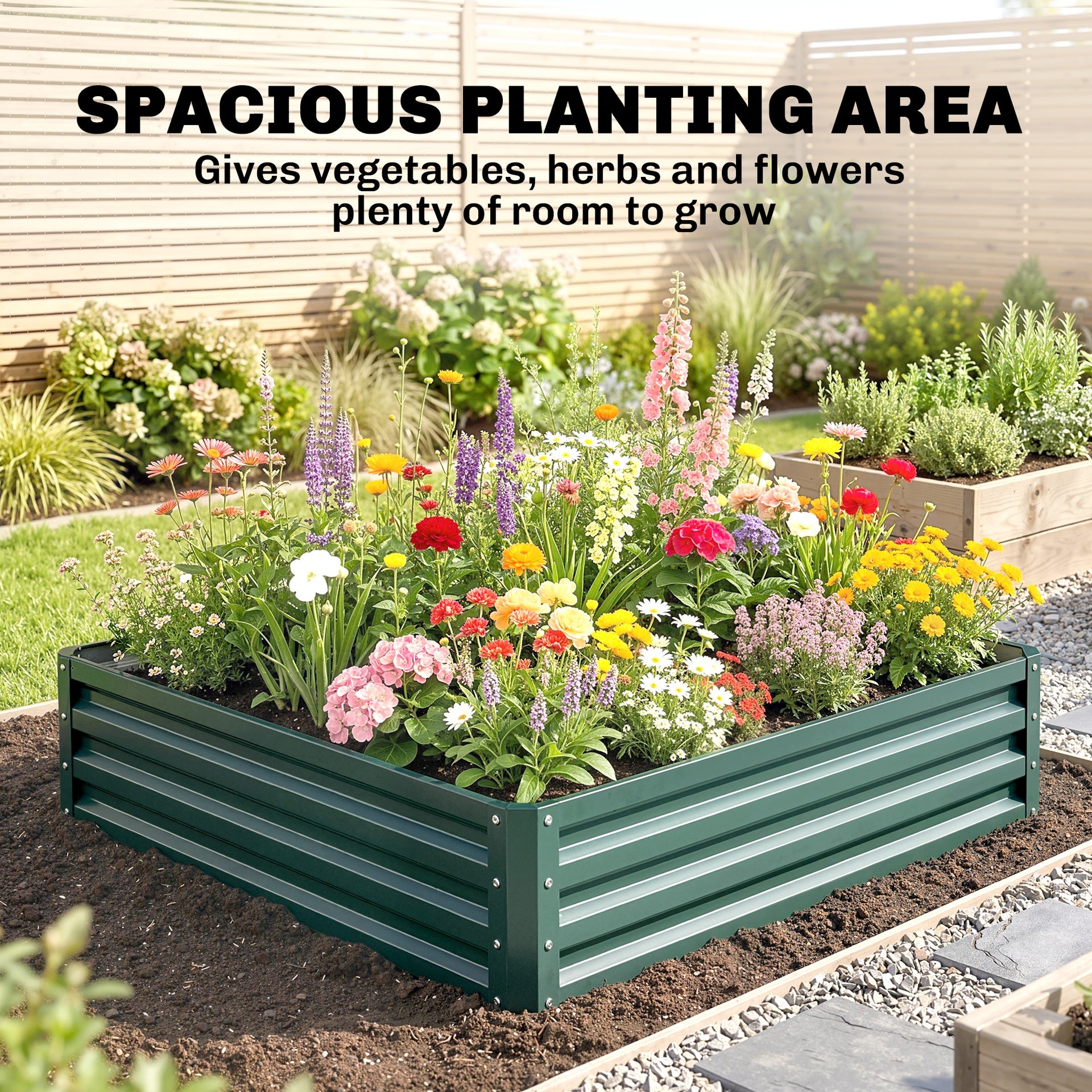 Outsunny Galvanized Raised Garden Bed, 4' x 4' x 1' Metal Planter Box, for Growing Vegetables, Flowers, Herbs, Succulents, Green