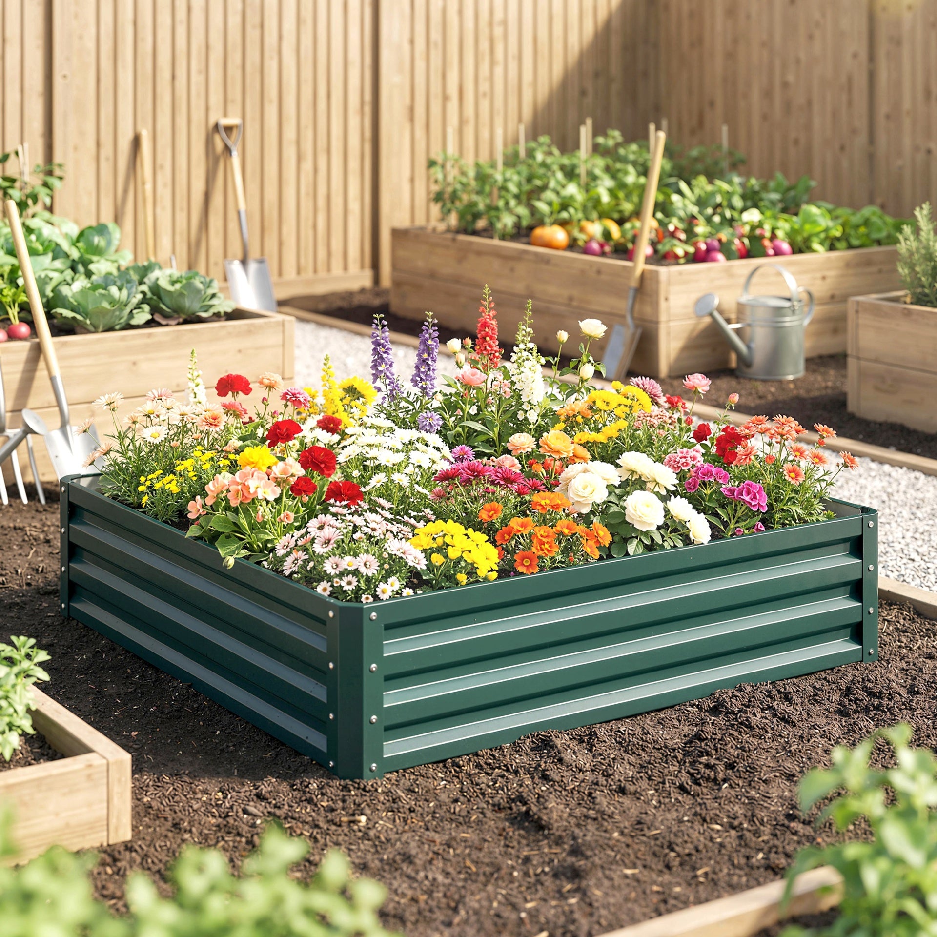Outsunny Galvanized Raised Garden Bed, 4' x 4' x 1' Metal Planter Box, for Growing Vegetables, Flowers, Herbs, Succulents, Green