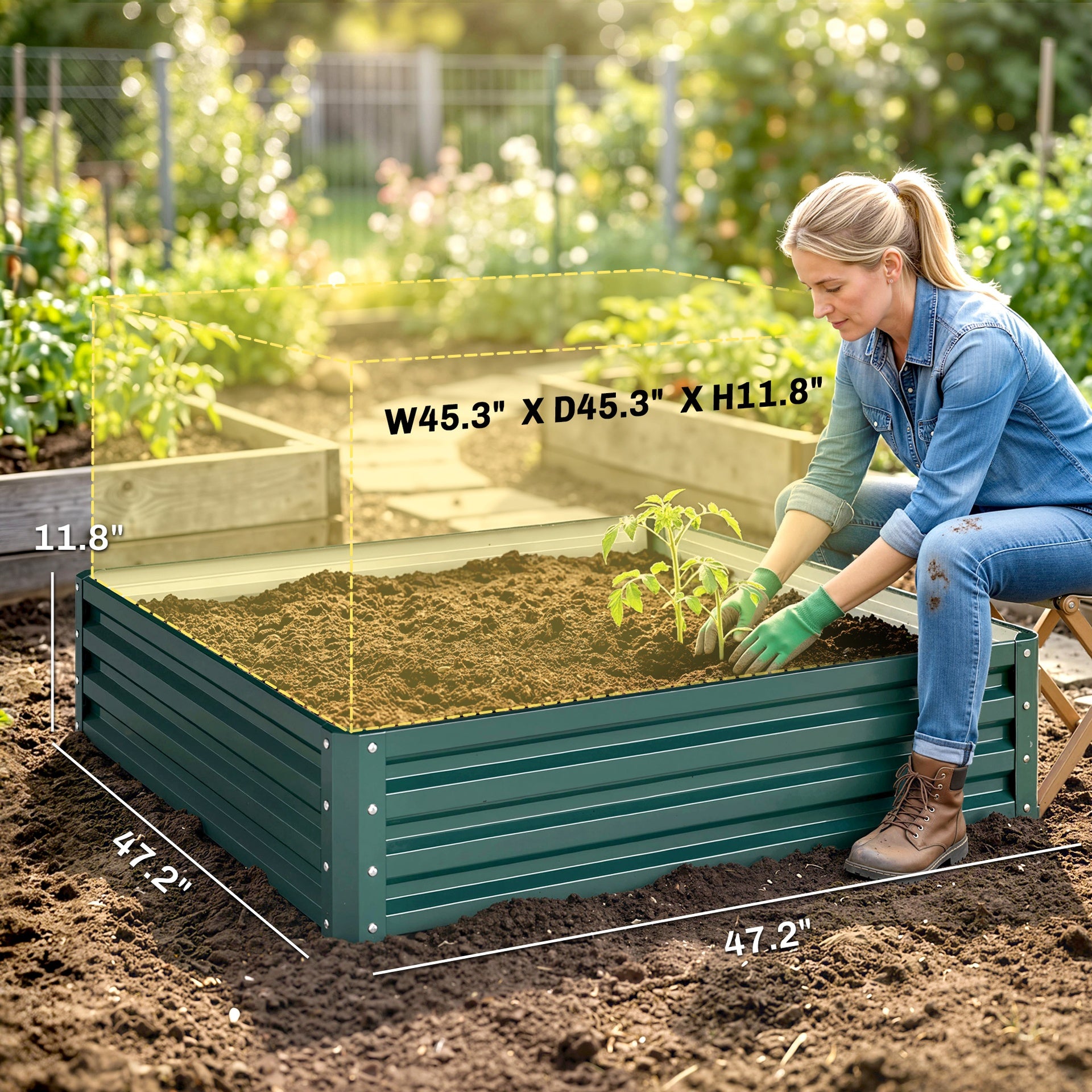Outsunny Galvanized Raised Garden Bed, 4' x 4' x 1' Metal Planter Box, for Growing Vegetables, Flowers, Herbs, Succulents, Green
