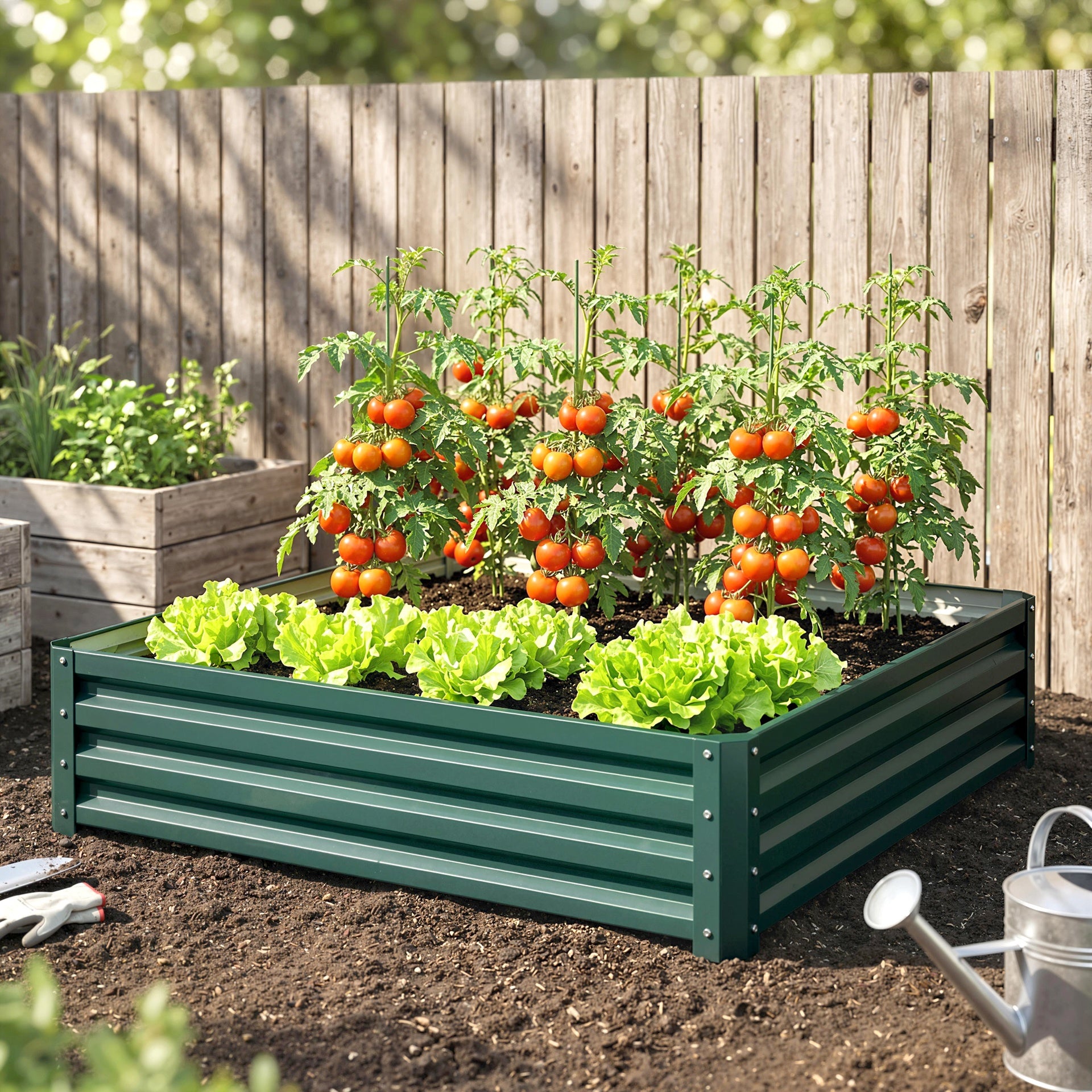 Outsunny Galvanized Raised Garden Bed, 4' x 4' x 1' Metal Planter Box, for Growing Vegetables, Flowers, Herbs, Succulents, Green