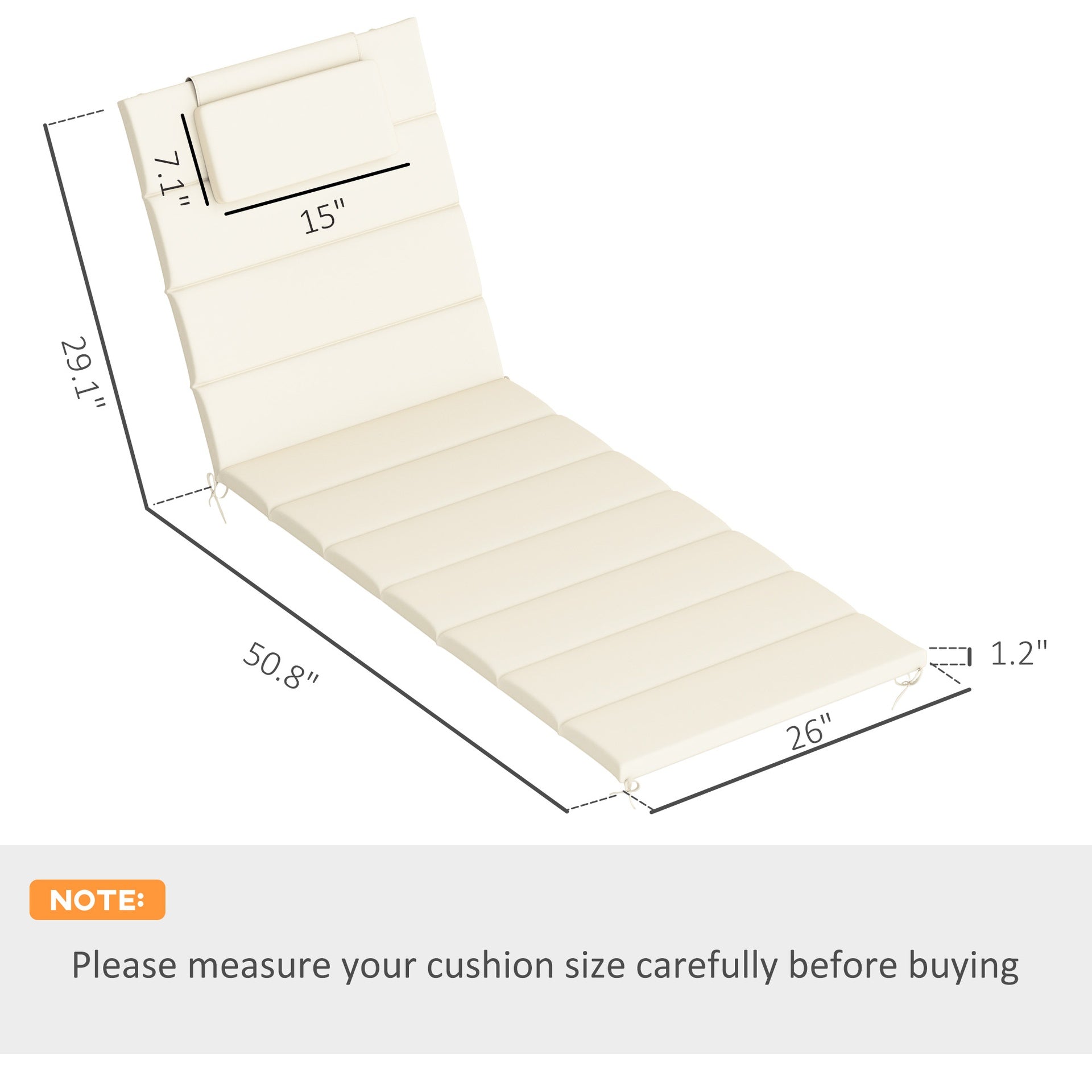Outsunny Foldable Chaise Lounge Cushion Set of 2, Outdoor Lounge Chair Cushion Set, UPF50+ 230gsm Olefin, 80" x 26" Cream White