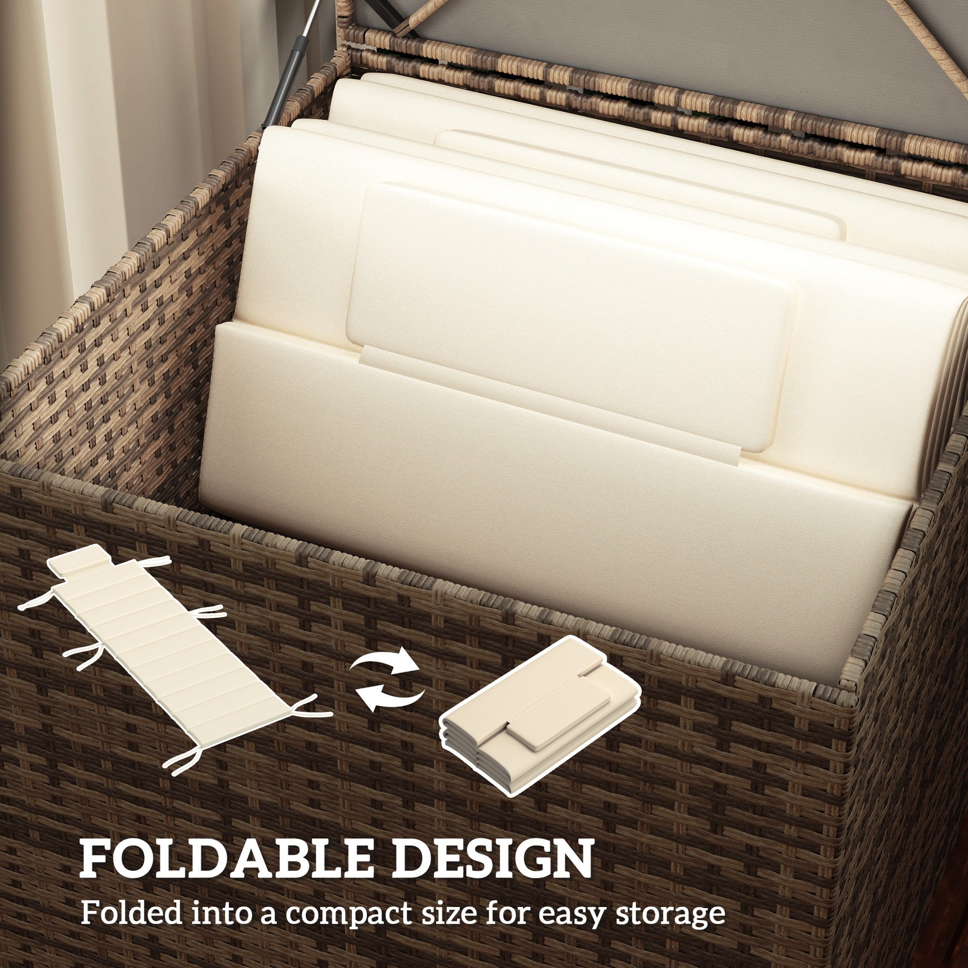 Outsunny Foldable Chaise Lounge Cushion Set of 2, Outdoor Lounge Chair Cushion Set, UPF50+ 230gsm Olefin, 80" x 26" Cream White