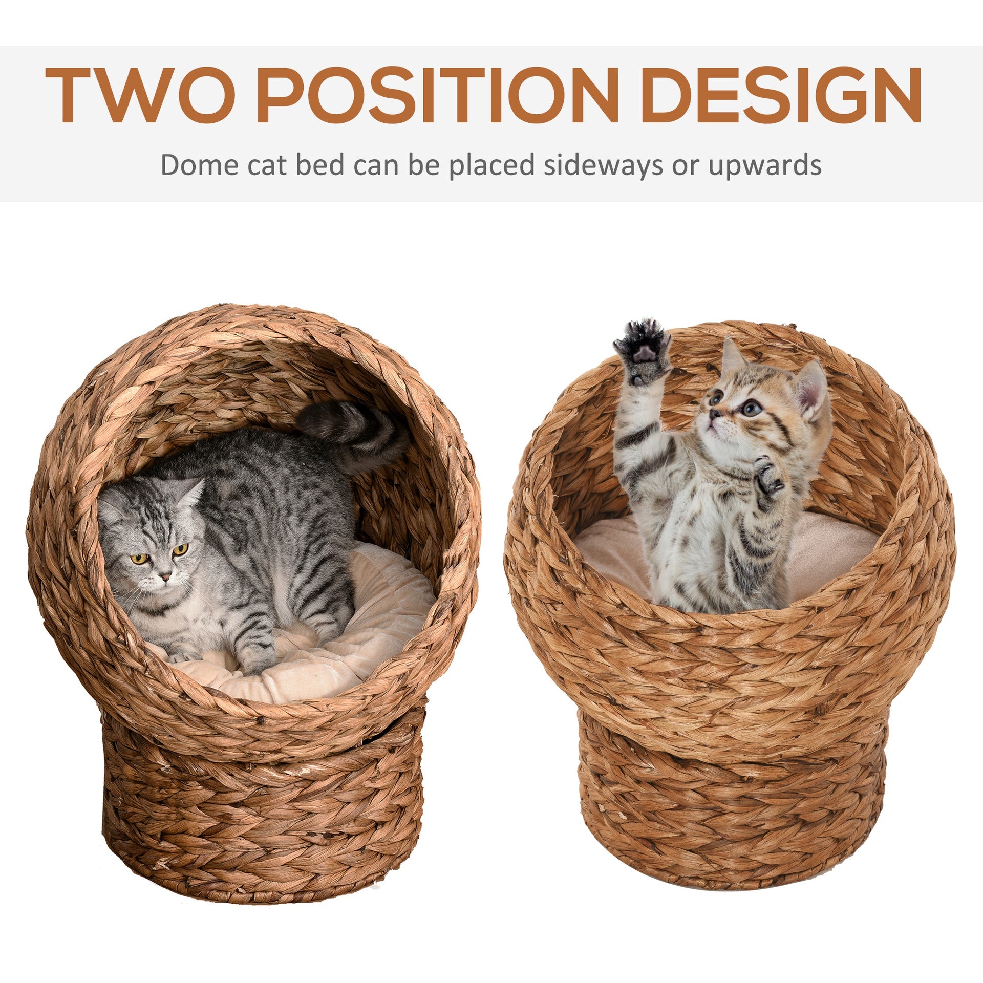 PawHut 20" Natural Braided Banana Leaf Elevated Cat Bed Basket with Cushion - Brown