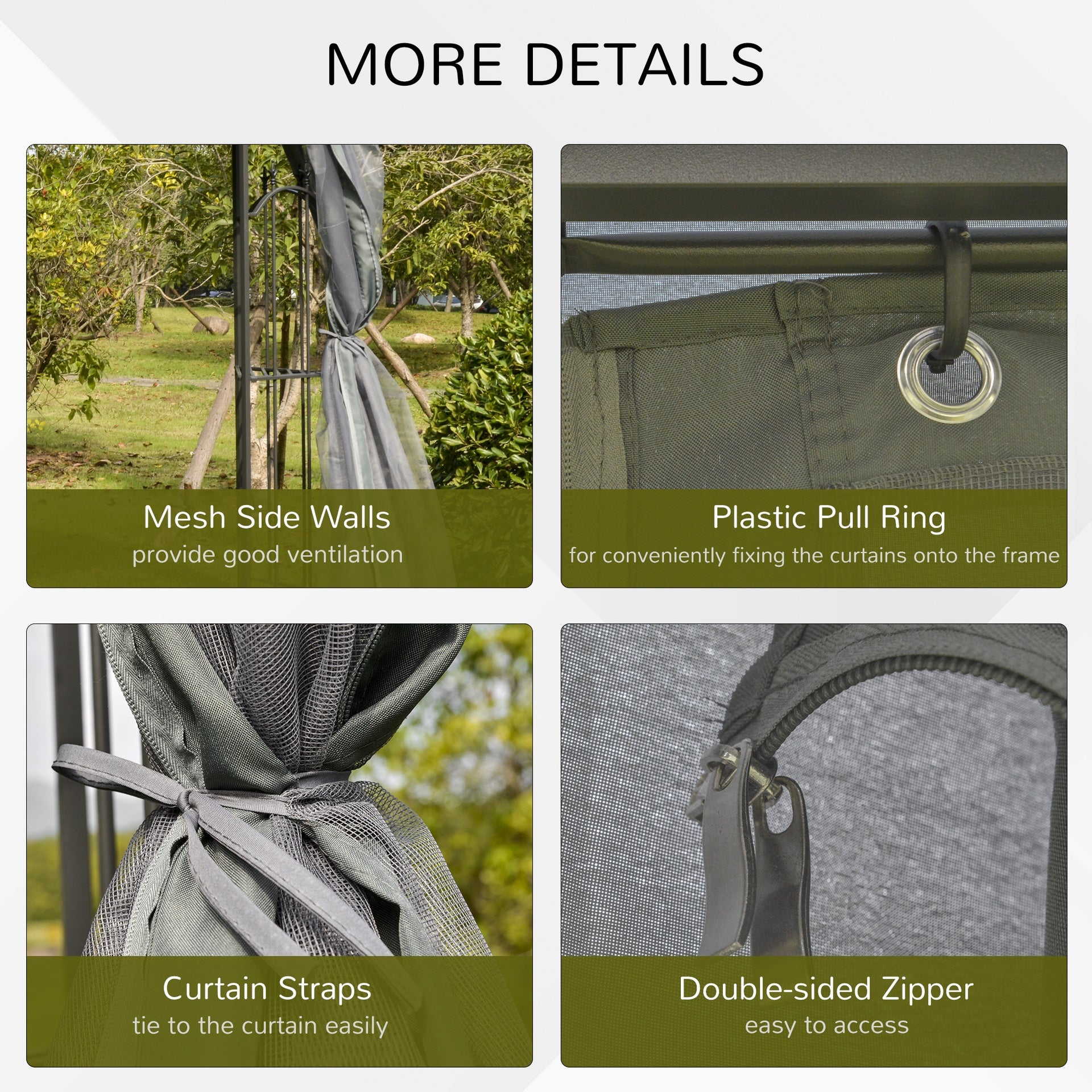 Outsunny 118" x 118" Steel Outdoor Patio Gazebo Canopy with Removable Mesh Curtains, Display Shelves, & Steel Frame, Gray