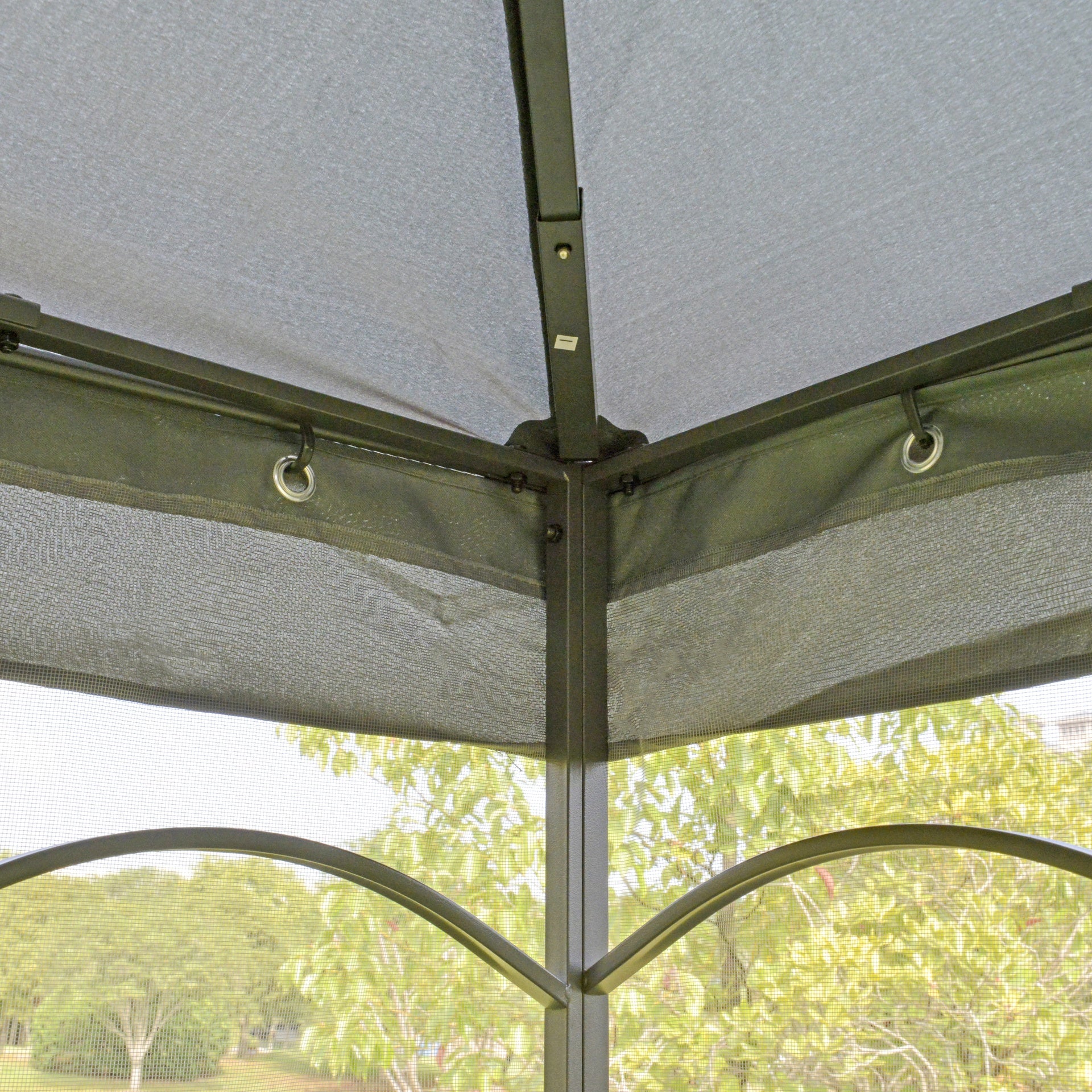 Outsunny 118" x 118" Steel Outdoor Patio Gazebo Canopy with Removable Mesh Curtains, Display Shelves, & Steel Frame, Gray