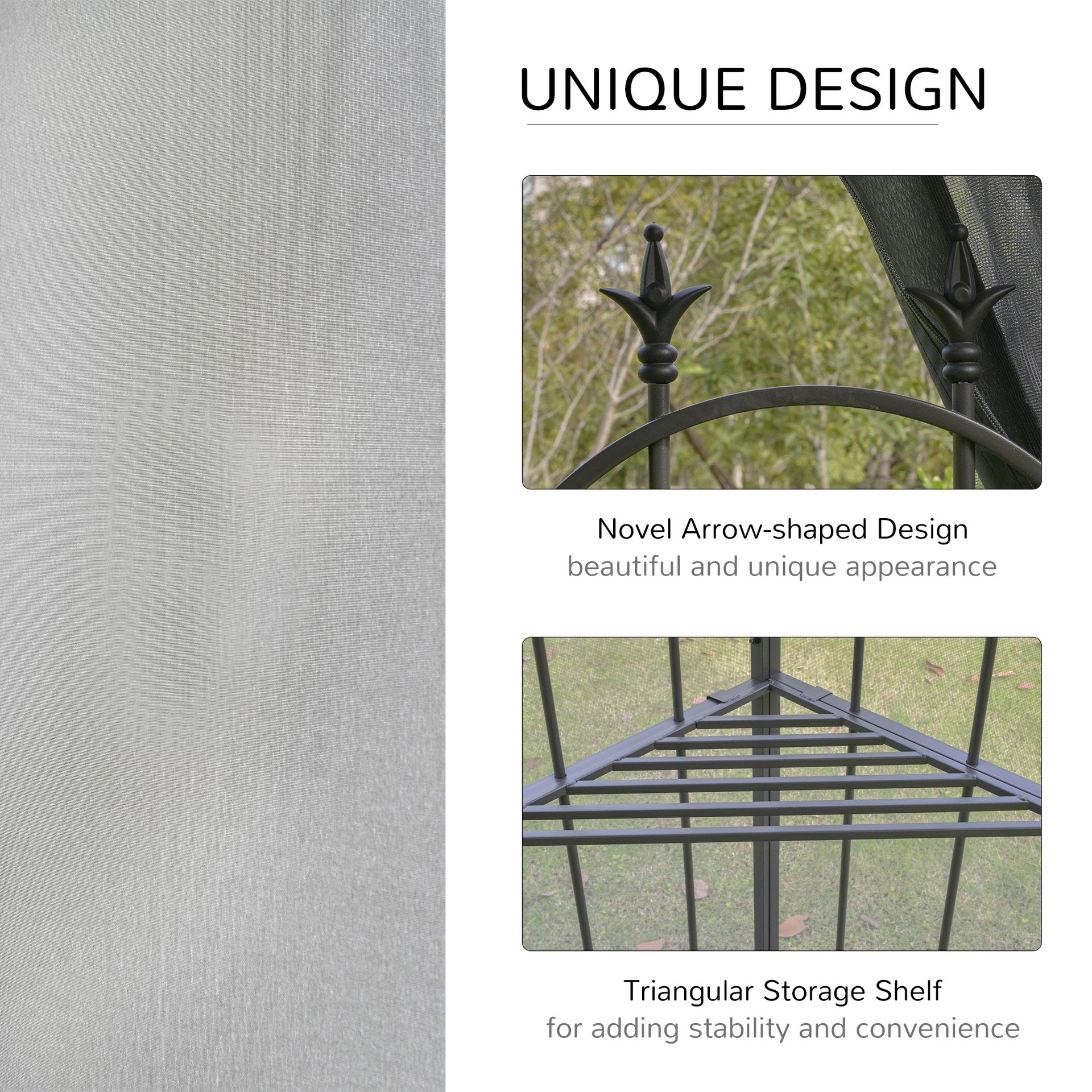 Outsunny 118" x 118" Steel Outdoor Patio Gazebo Canopy with Removable Mesh Curtains, Display Shelves, & Steel Frame, Gray