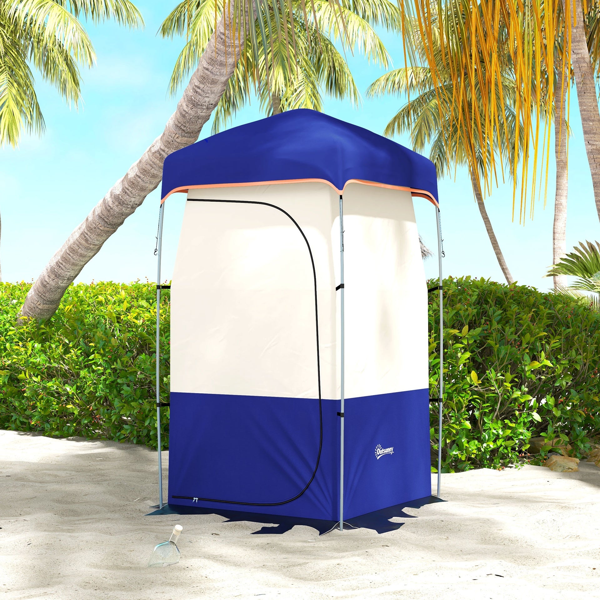 Outsunny Camping Shower Tent, Portable Privacy Shelter with Solar Shower Bag, Removable Floor and Carrying Bag, Blue