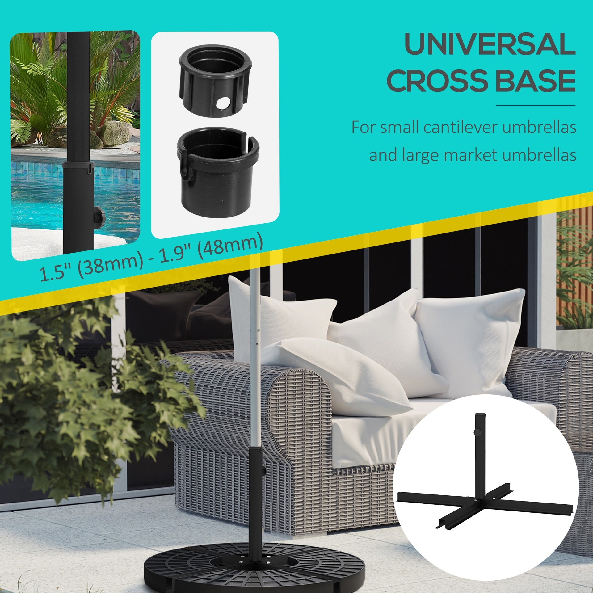 Outsunny Outdoor Universal Cross Brace Stand for Small Offset Umbrella or Large Market Umbrella, Black