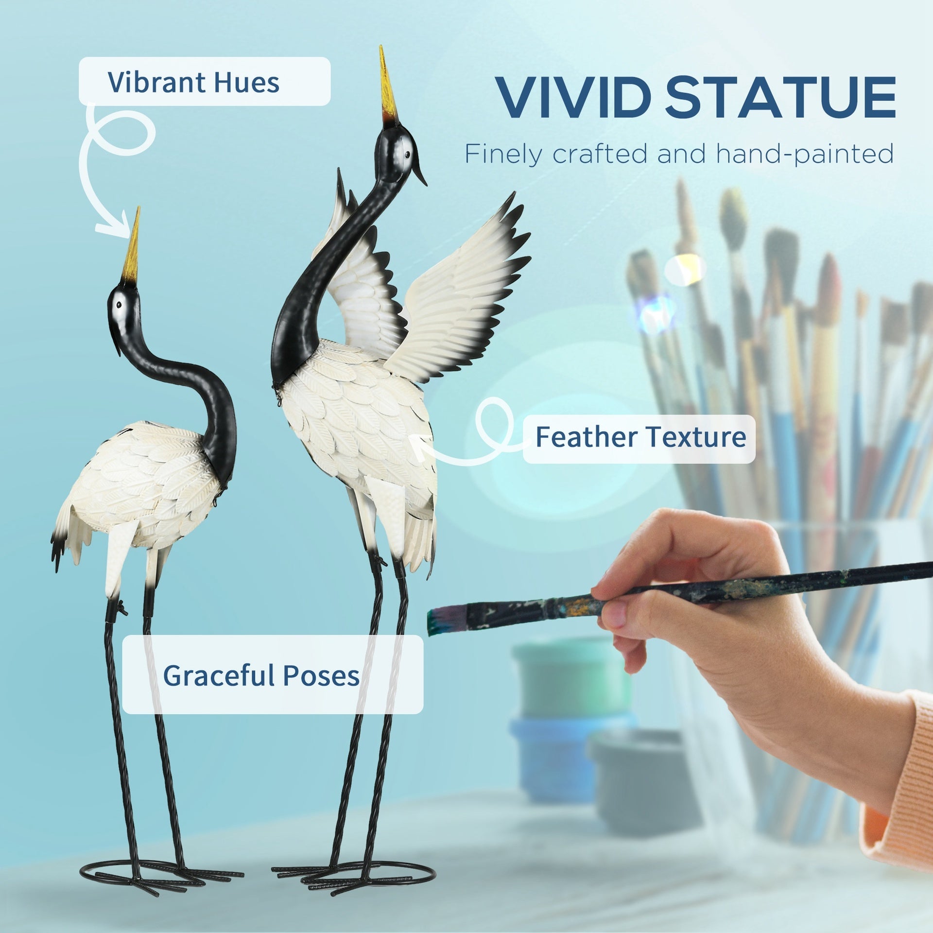 Outsunny Set of 2 Garden Sculptures, Heron Garden Statues for Lawn, Patio, Backyard Decoration, 35.5" & 40.5", White & Black
