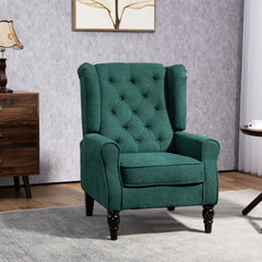HOMCOM Wingback Accent Chair for Living Room, Button-Tufted Lounge Chair with Round Armrests and Wood Legs, Dark Green