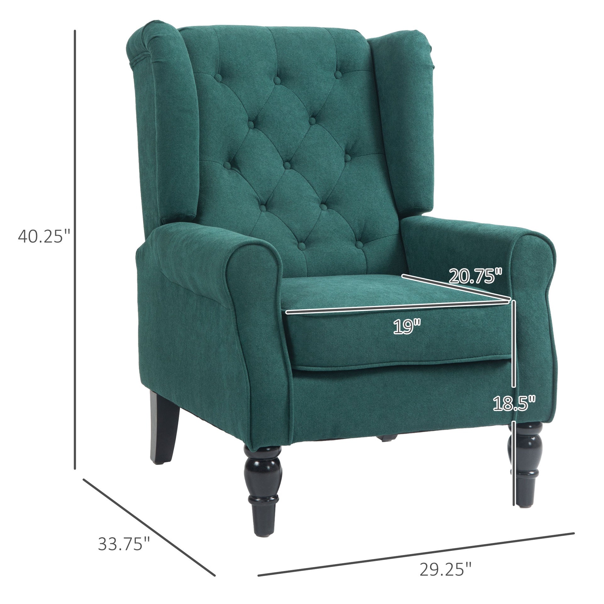 HOMCOM Wingback Accent Chair for Living Room, Button-Tufted Lounge Chair with Round Armrests and Wood Legs, Dark Green