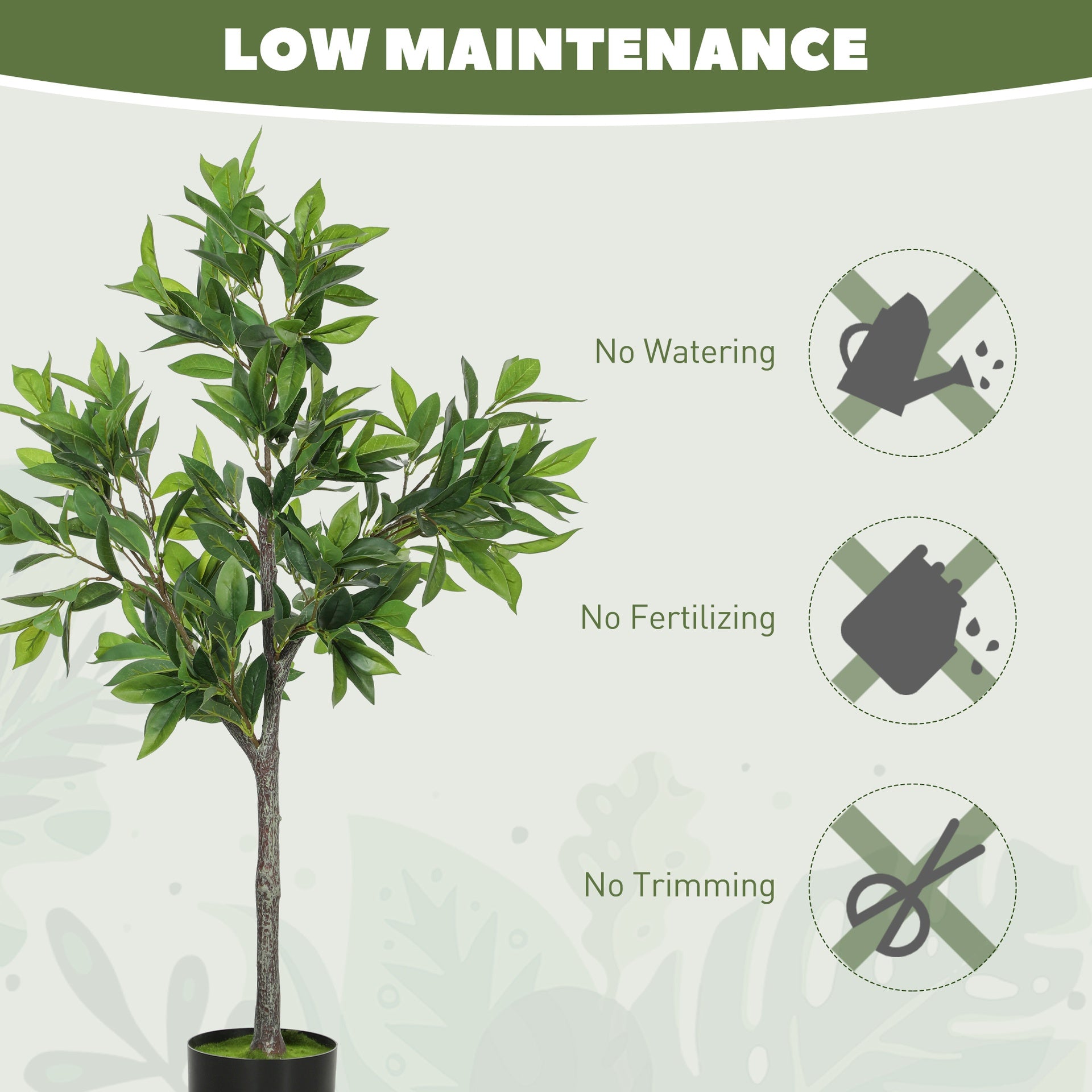 HOMCOM Potted Fake Plant, Lifelike Laurel Artificial Tree with 345 PEVA Leaves for Home Decor, Green