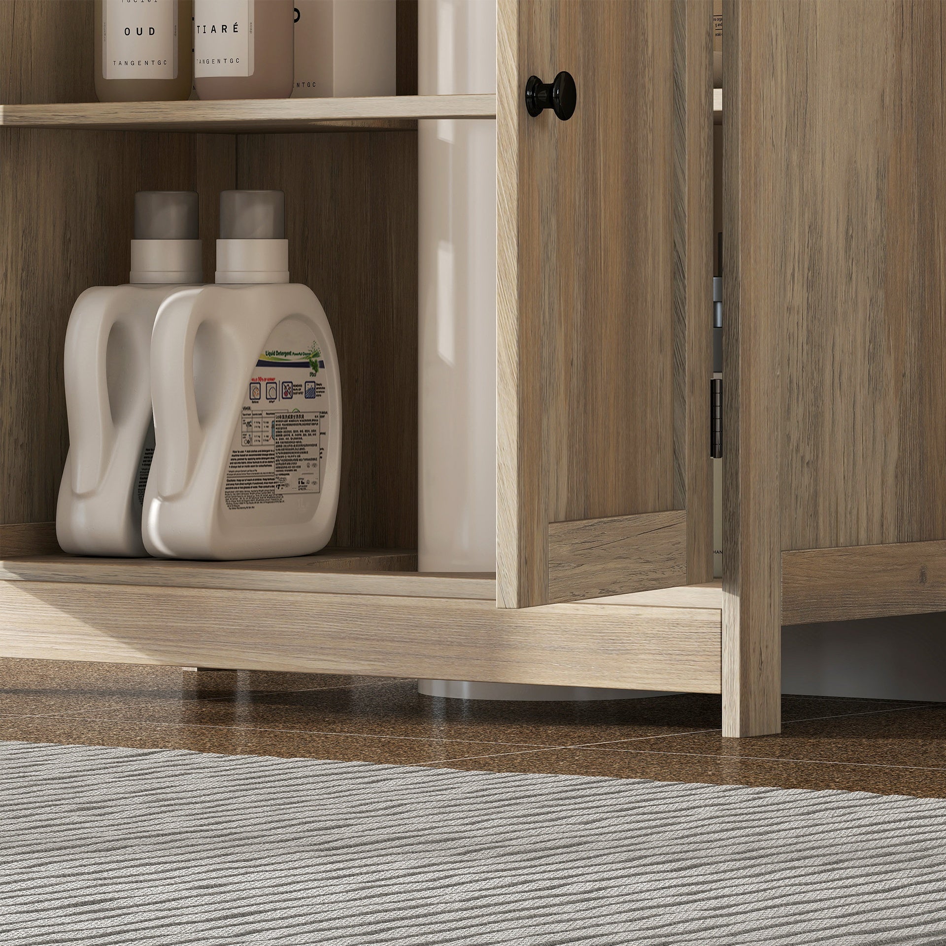 HOMCOM Bathroom Vanity Cabinet, Under Sink Bathroom Cabinet with 2 Doors and Adjustable Shelf, Weathered Gray Oak