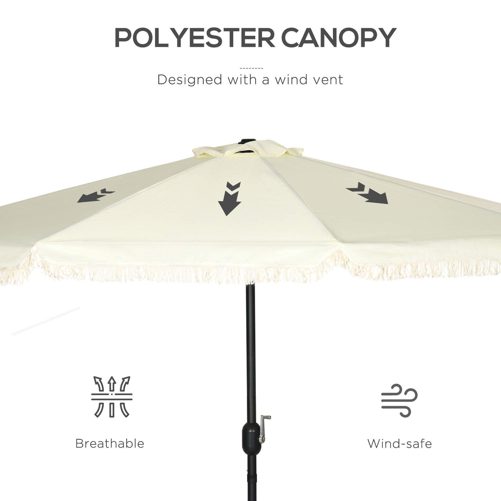 Outsunny 9 ft Cantilever Umbrella with Push Button Tilt and Crank Tassles and 8 Ribs Shade Umbrellas for Garden
