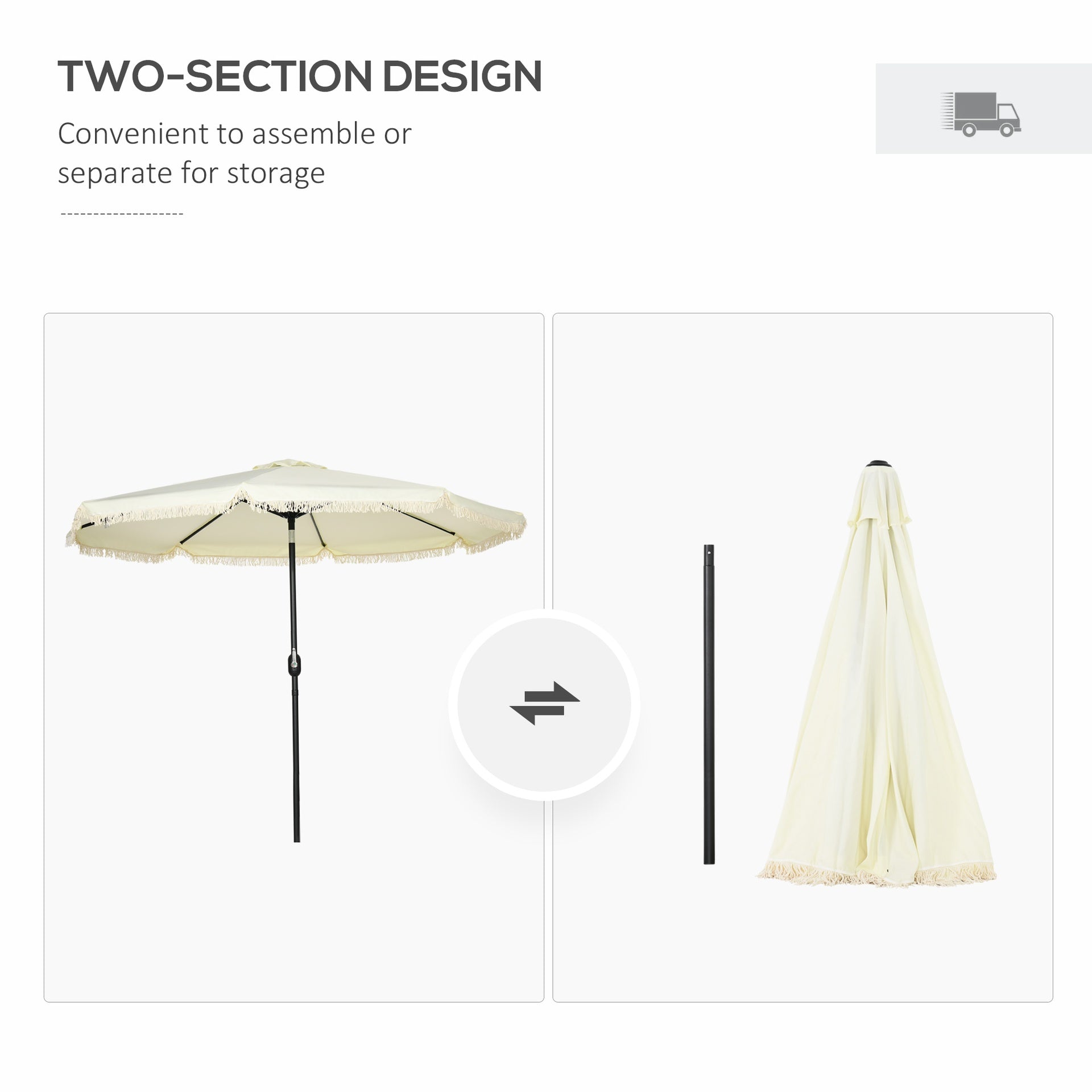 Outsunny 9 ft Cantilever Umbrella with Push Button Tilt and Crank Tassles and 8 Ribs Shade Umbrellas for Garden