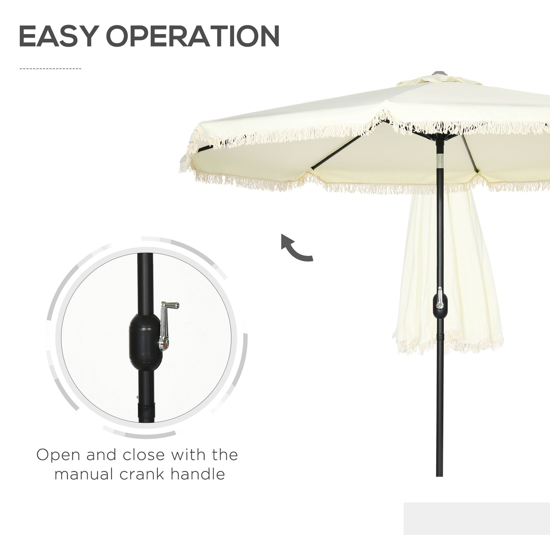 Outsunny 9 ft Cantilever Umbrella with Push Button Tilt and Crank Tassles and 8 Ribs Shade Umbrellas for Garden