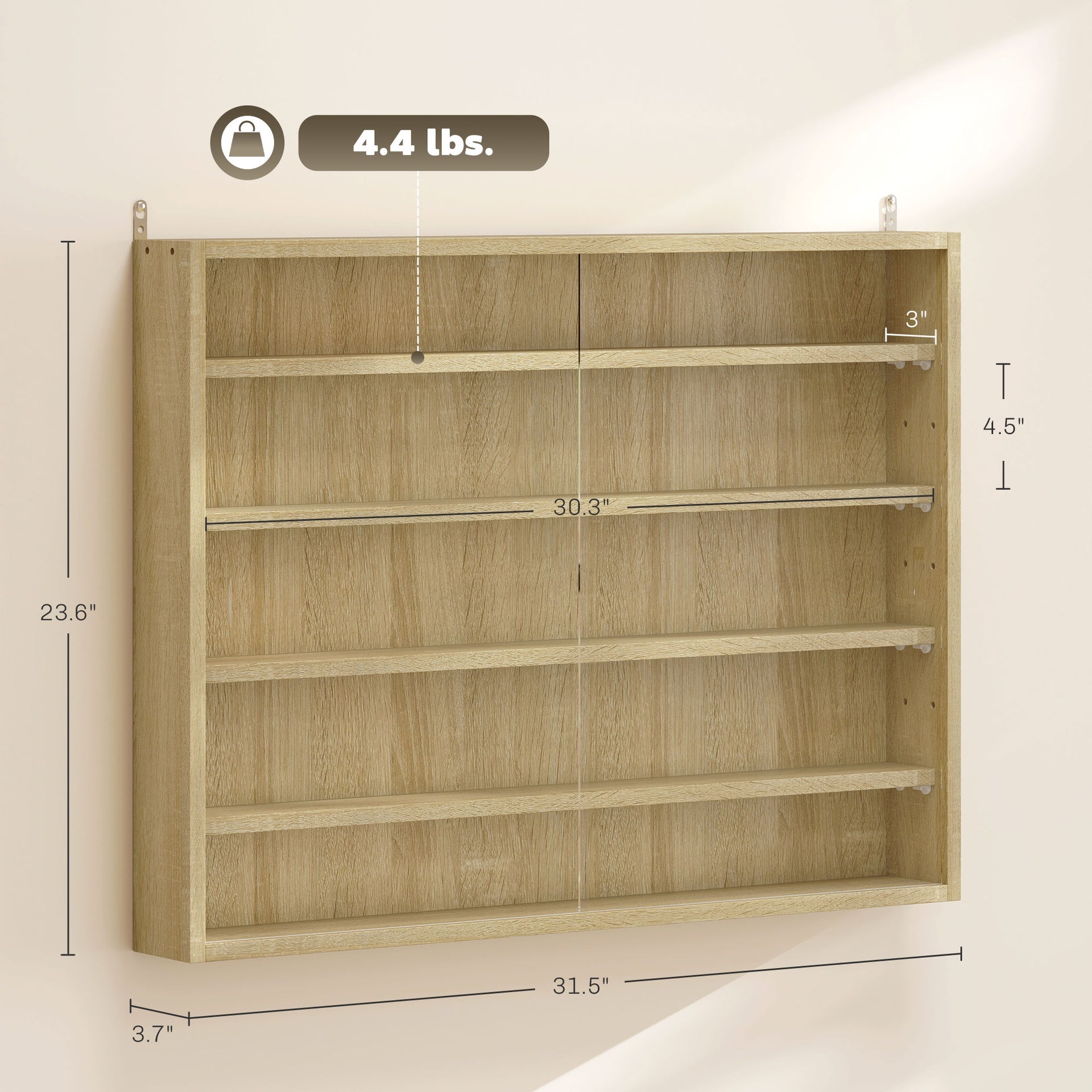 HOMCOM 5-Tier Display Cabinet, Wall-Mounted Display Case with 2 Glass Doors and Adjustable Shelves, Oak