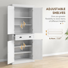 HOMCOM 72.5" Kitchen Cabinet, Pantry Storage Cabinet with Doors and Shelves, Freestanding Food Pantry Cabinet, White Wood Grain