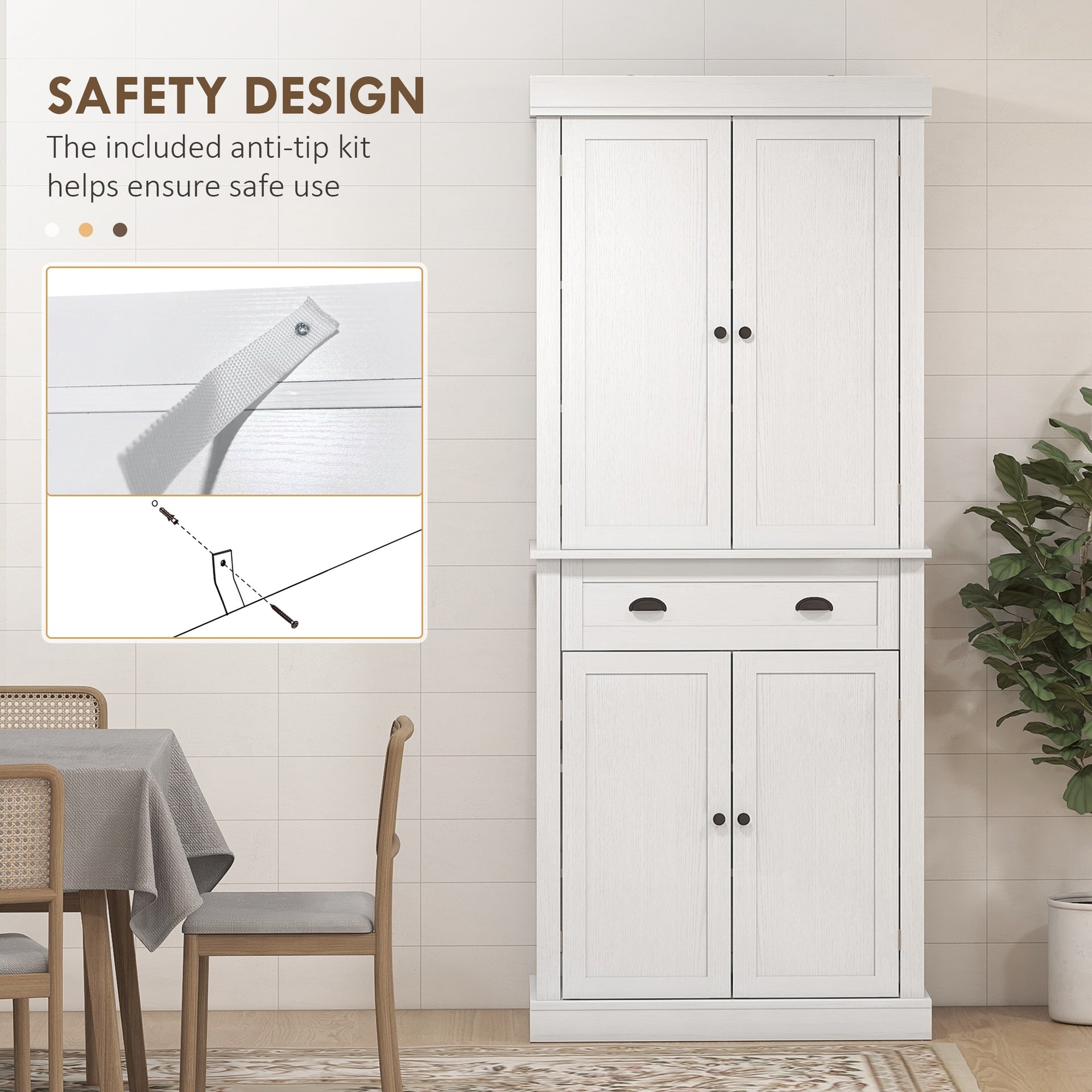 HOMCOM 72.5" Kitchen Cabinet, Pantry Storage Cabinet with Doors and Shelves, Freestanding Food Pantry Cabinet, White Wood Grain