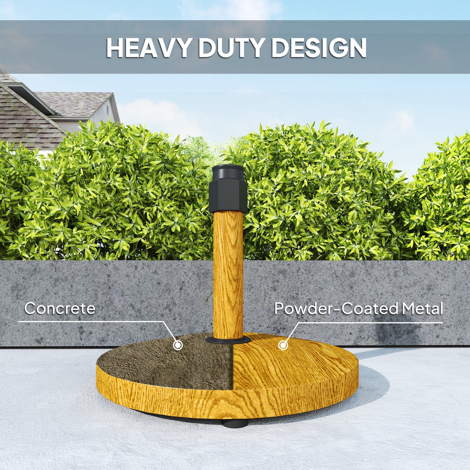 Outsunny Patio Umbrella Base Holder, Outdoor Umbrella Base with Adjustable Pads, Heavy Duty Patio Umbrella Stand Base for Garden, Poolside, Nature Wood