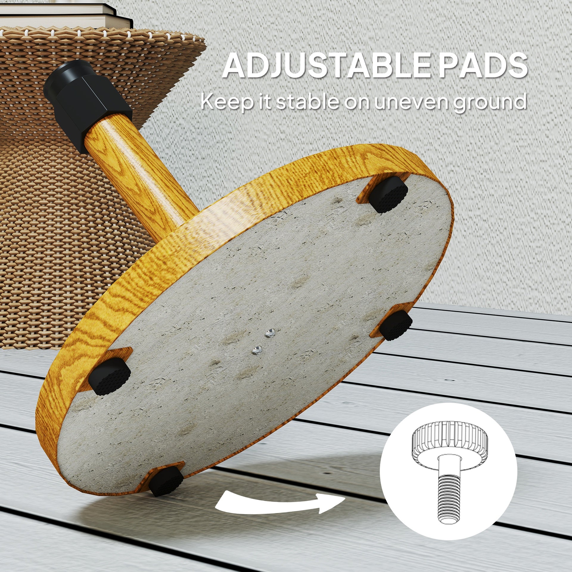 Outsunny Patio Umbrella Base Holder, Outdoor Umbrella Base with Adjustable Pads, Heavy Duty Patio Umbrella Stand Base for Garden, Poolside, Nature Wood