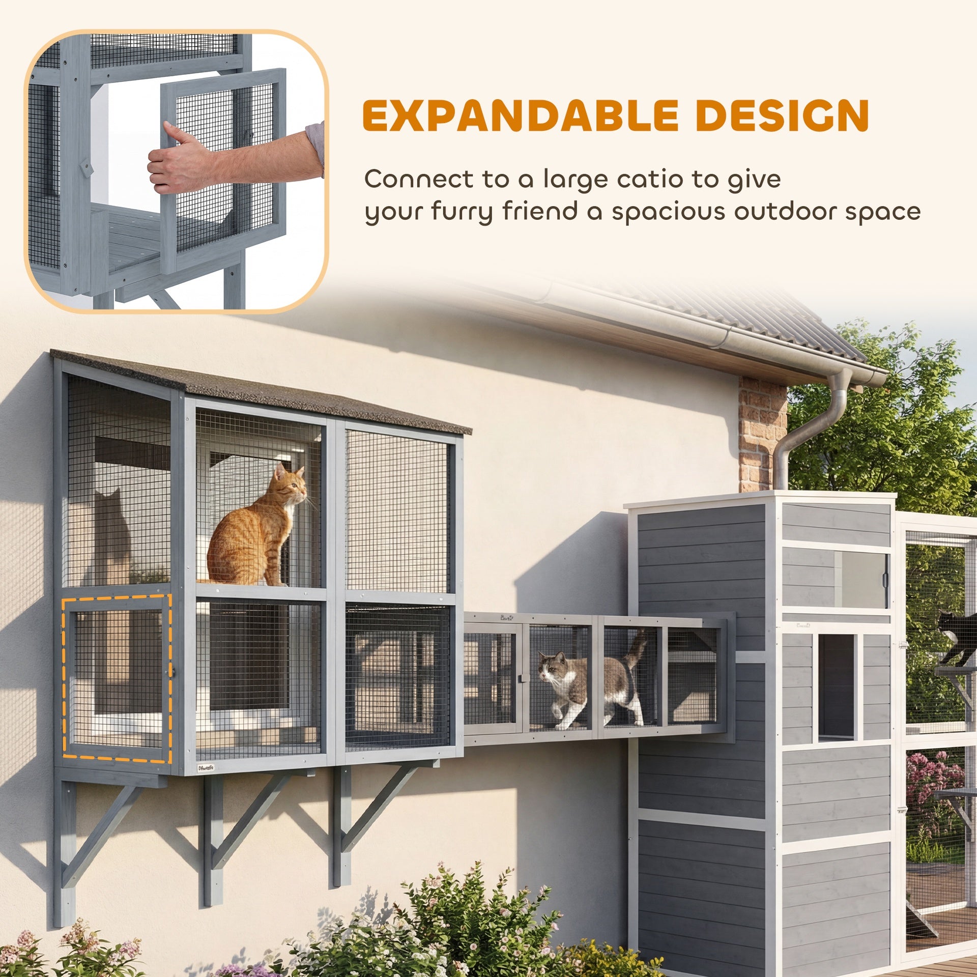 PawHut Catio Outdoor Cat Enclosure Outdoor Window Box Cat House with Waterproof Roof 39.4"L Gray