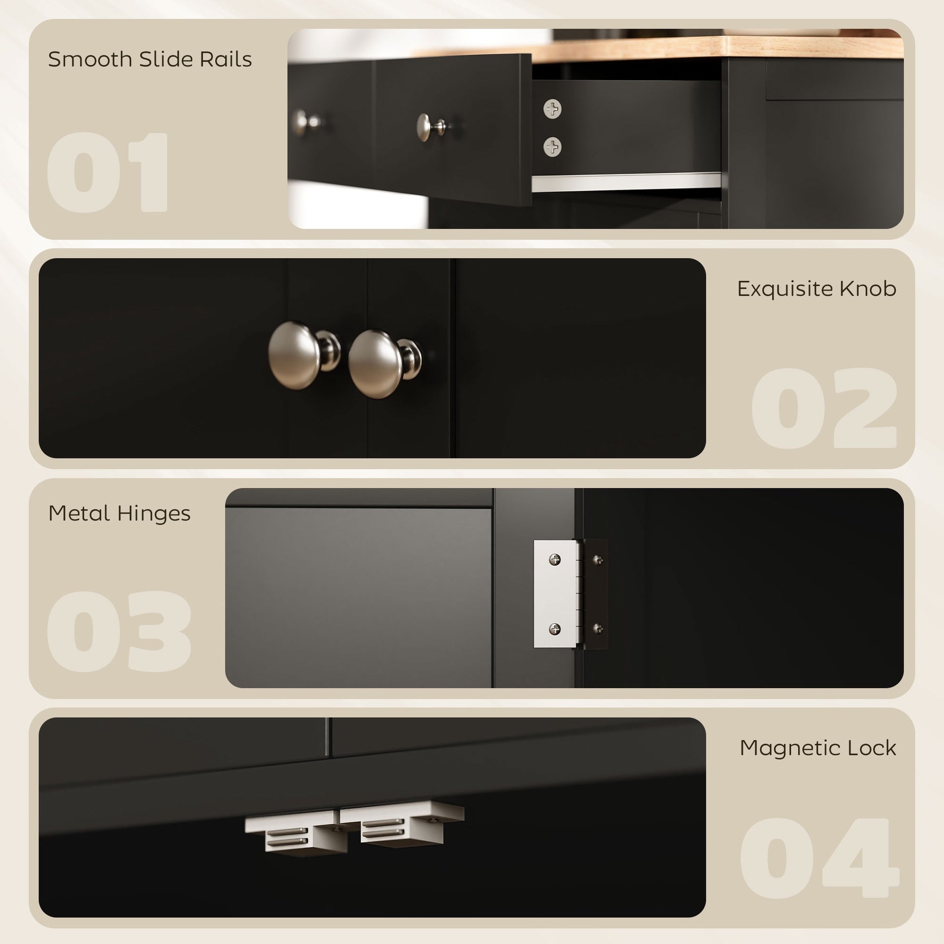 HOMCOM Kitchen Storage Cabinet, Sideboard Floor Cupboard with Solid Wood Top, Adjustable Shelf, and 2 Drawers, Black