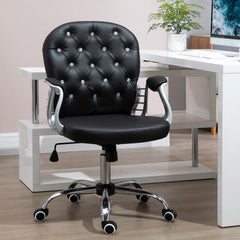 Vinsetto Makeup Vanity Chair, PU Leather Computer Task Chair with Button Tufted, Padded Armrests, Adjustable Height and Swivel Wheels, Black