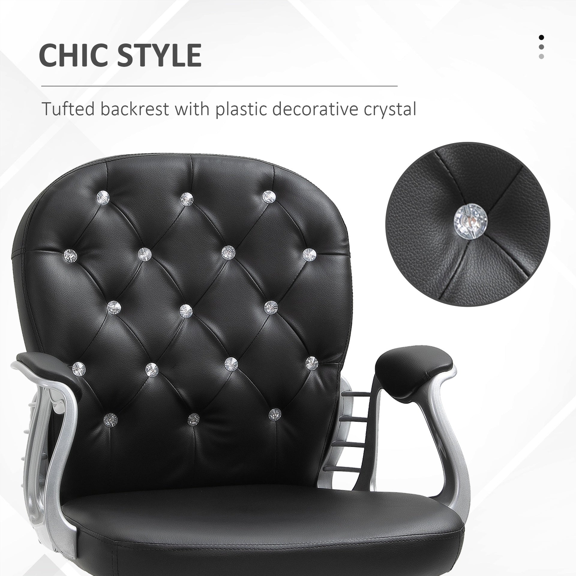 Vinsetto Makeup Vanity Chair, PU Leather Computer Task Chair with Button Tufted, Padded Armrests, Adjustable Height and Swivel Wheels, Black