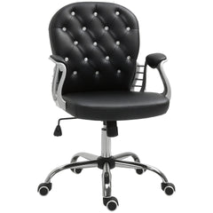 Vinsetto Makeup Vanity Chair, PU Leather Computer Task Chair with Button Tufted, Padded Armrests, Adjustable Height and Swivel Wheels, Black