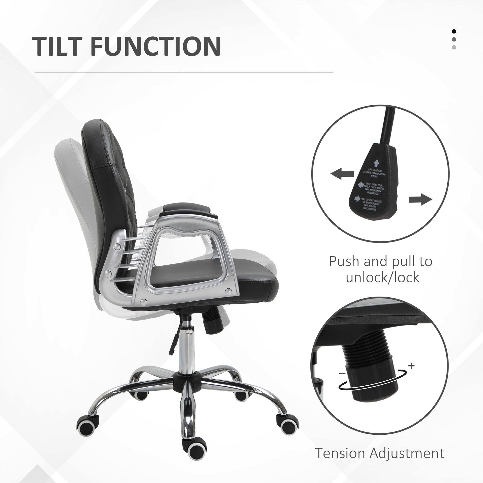 Vinsetto Makeup Vanity Chair, PU Leather Computer Task Chair with Button Tufted, Padded Armrests, Adjustable Height and Swivel Wheels, Black